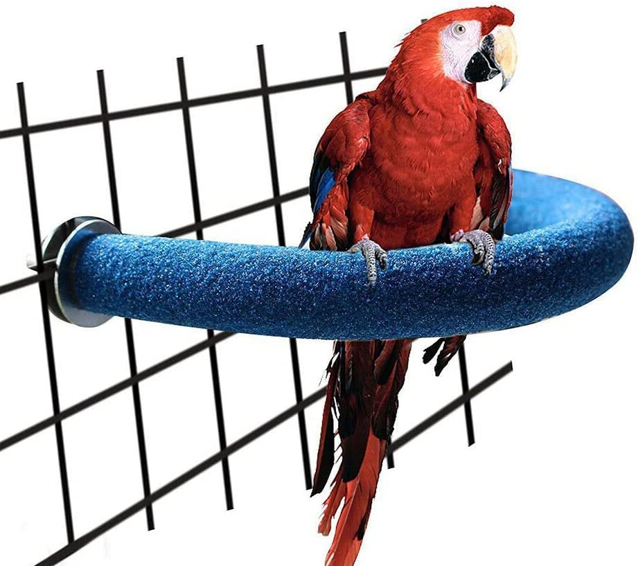 Westhood U Shape Parrot Perch Stand Pet Toy Bird Platform Sand Paw Grinding Clean Stick Cage Exercise Budgie Cockatiel Accessories (Blue Large)