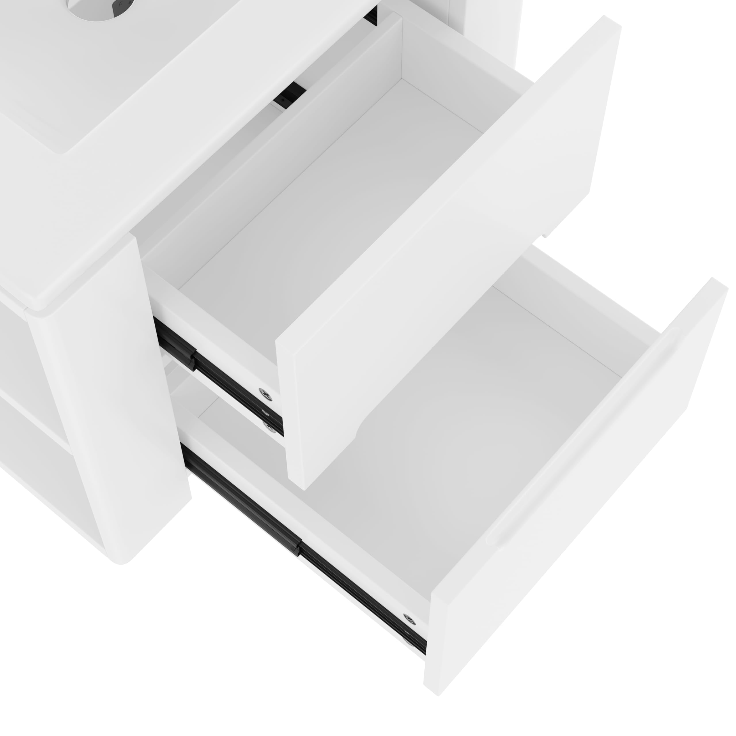 armadio da bagno sospeso a parete, 60 x 46 x 48,5 cm, illuminazione a LED con sensore radar, due cassetti, guide scorrevoli silenziose, lavabo integrato, bianco