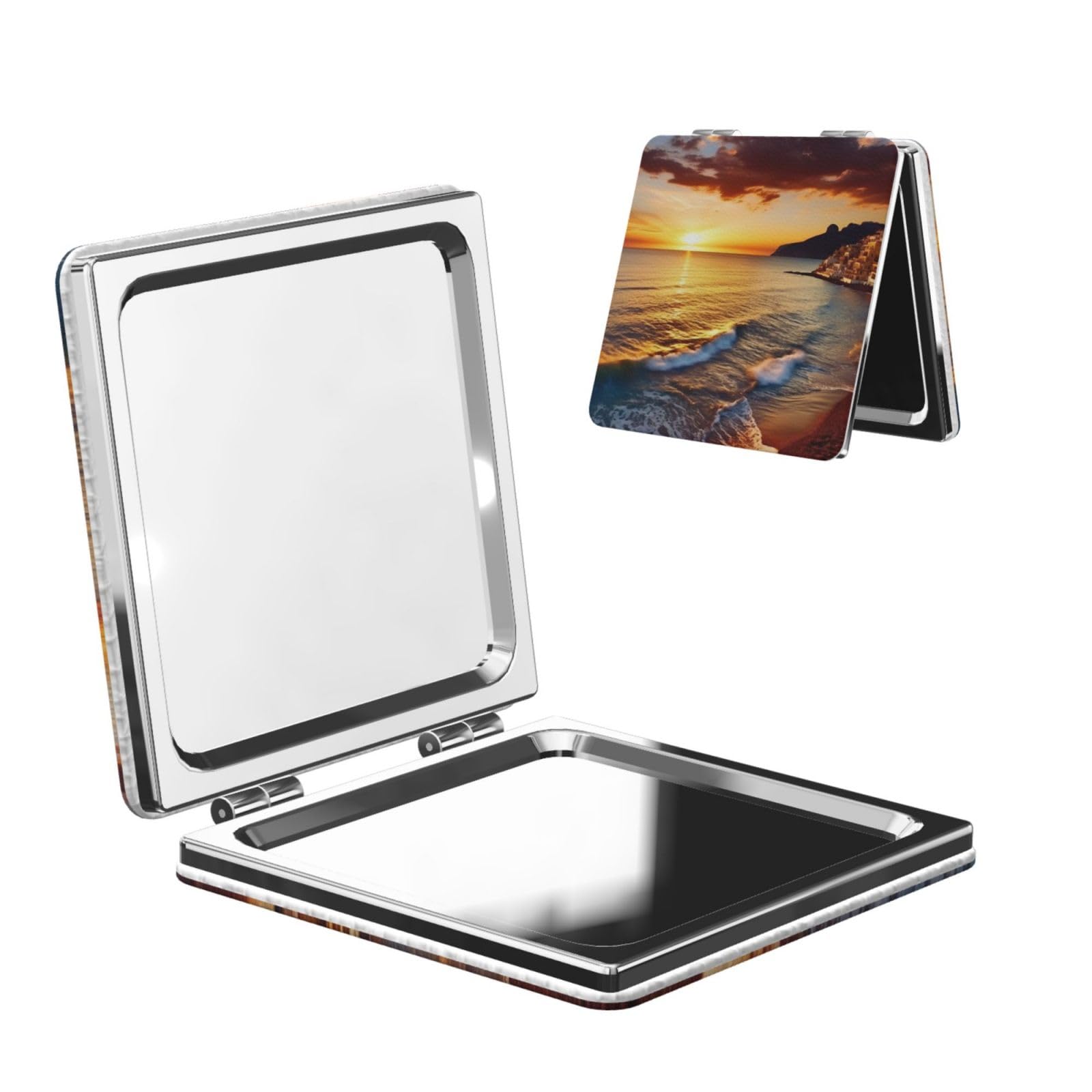 DWVTSLH Seaside Sunset Compact Mirror for Purse, Double-Sided 2X/1X Magnifying Mirror for Women Men, Travel Makeup Mirror for Handbag, Handheld Vanity Mirror for Gift