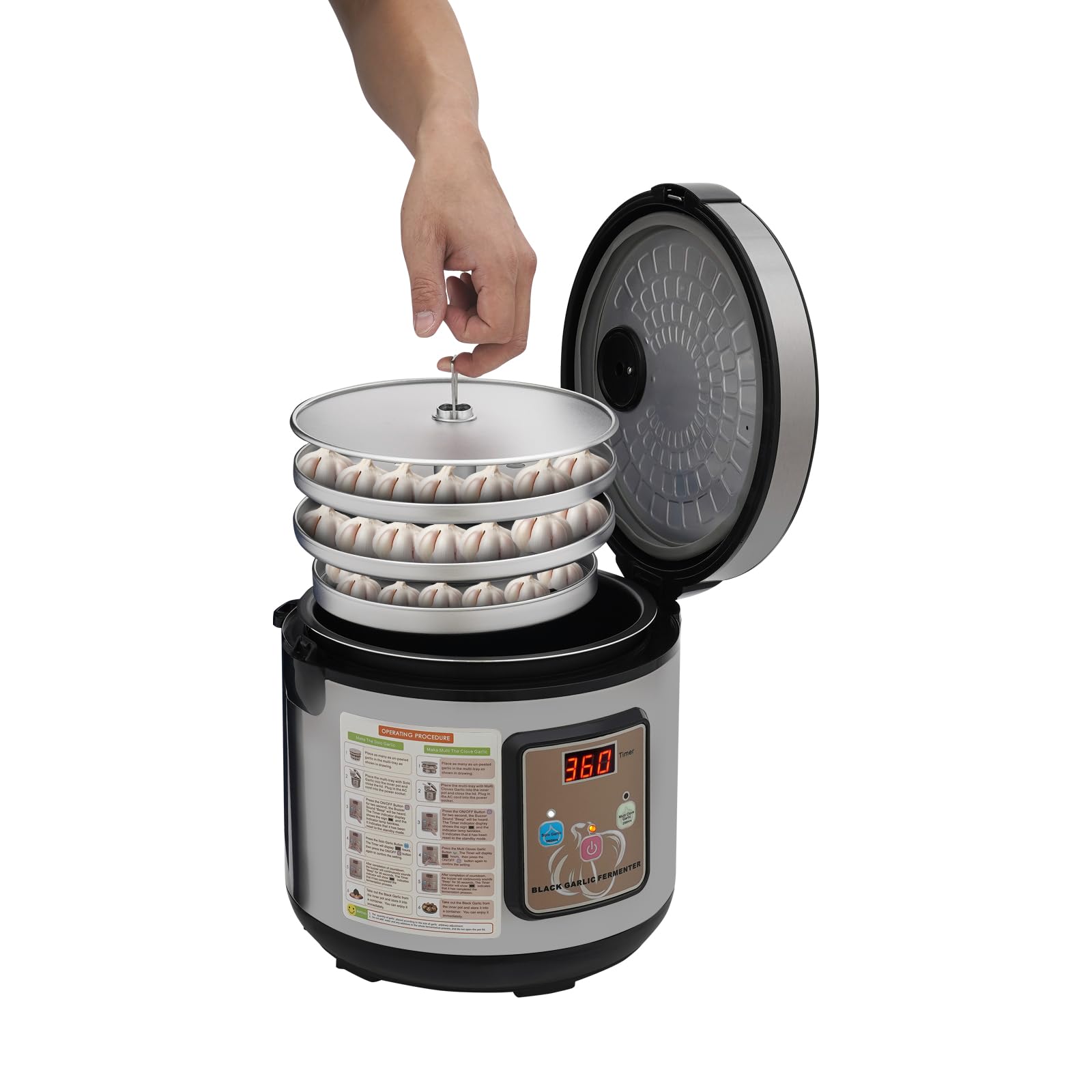5L Schwarzer Knoblauchfermenter, 90W Automatischer Fermenter FüR Schwarzen Knoblauch Intelligenter Knoblauchfermenter Mit 3-Stufiges Knoblauchgestell FüR Joghurt, SüßEm Reiswein, Natto (Silber)