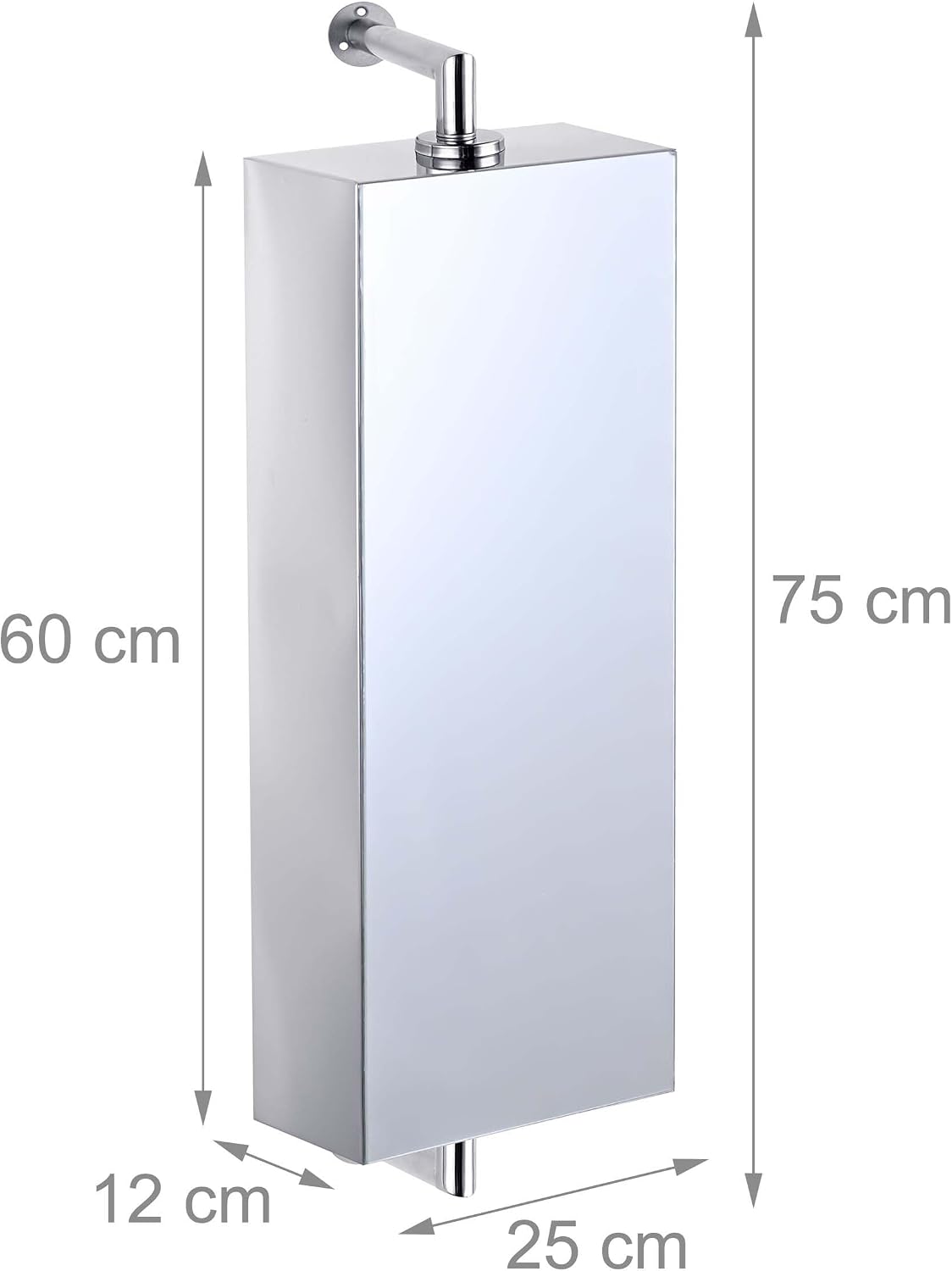 Relaxdays Rotating Mirror Cabinet, 3 Open Compartments, Wall Mounted, H x W x D: 60 x 25 x 12 cm, Stainless Steel, Silver