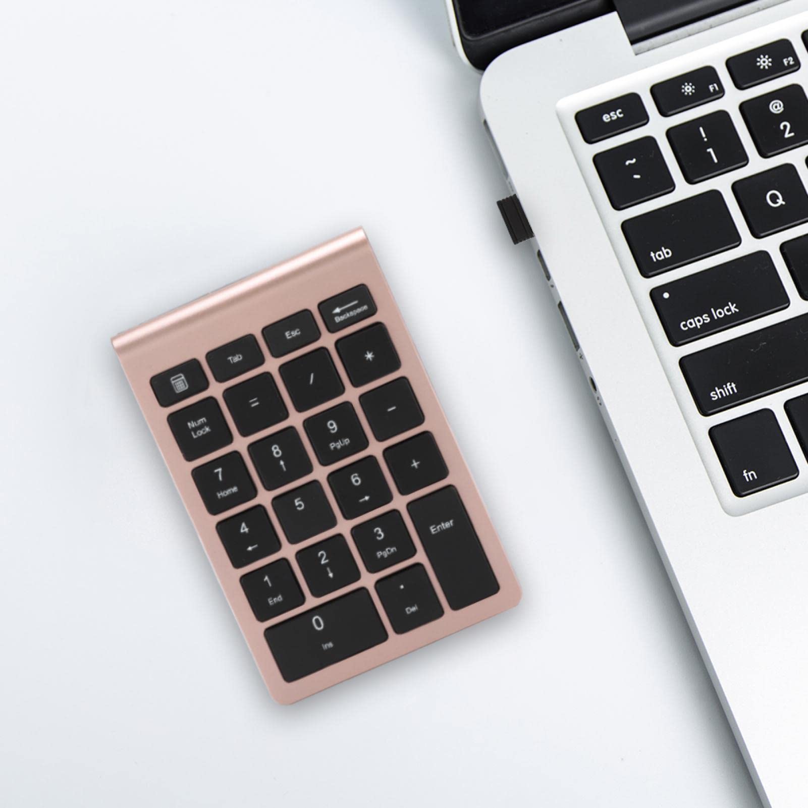 Bewinner Clavier Numérique RF304 22 Touches, Mini Clavier sans Fil USB Plug and Play avec Récepteur, Clavier Numérique Ergonomique pour Android/Windows/OS(Or Rose)