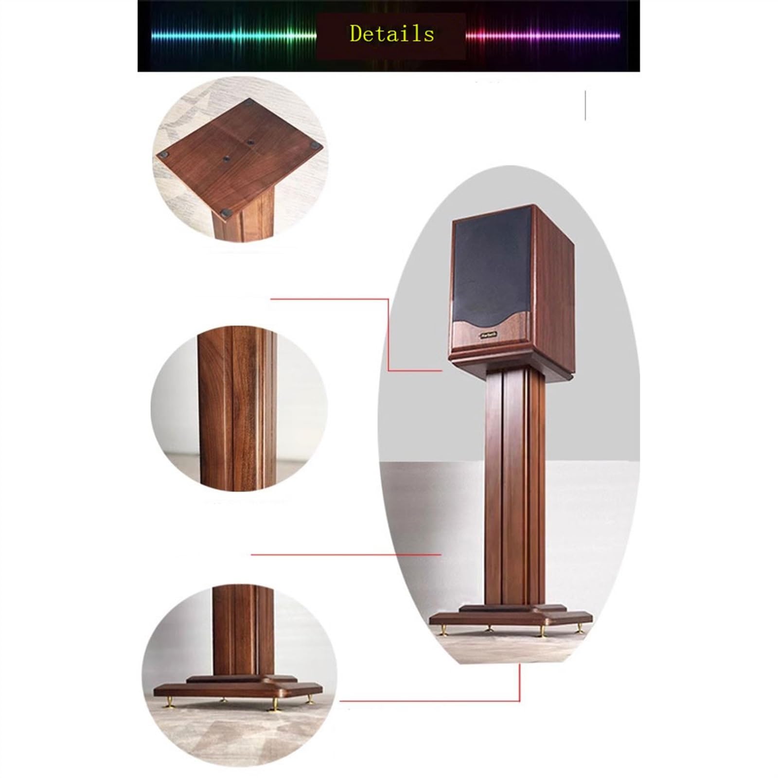 Supporto per altoparlanti in legno massello professionale per altoparlanti StandFloor Surround Sound StandBookcase Speaker Stand Studio Monitor Stand (28 x 28 x 20 cm)