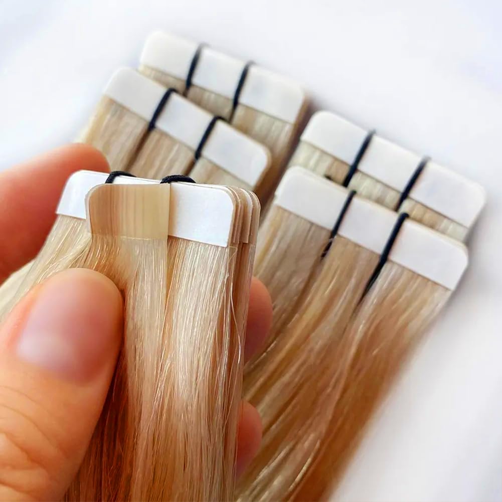 Nastro Nelle Estensioni Dei Capelli P27-613 Biondo Miele Biondo Misto Dritto Pu Estensione Dei Capelli Umani 20 pezzi 50g/confezione 20 Pollici(51 cm)