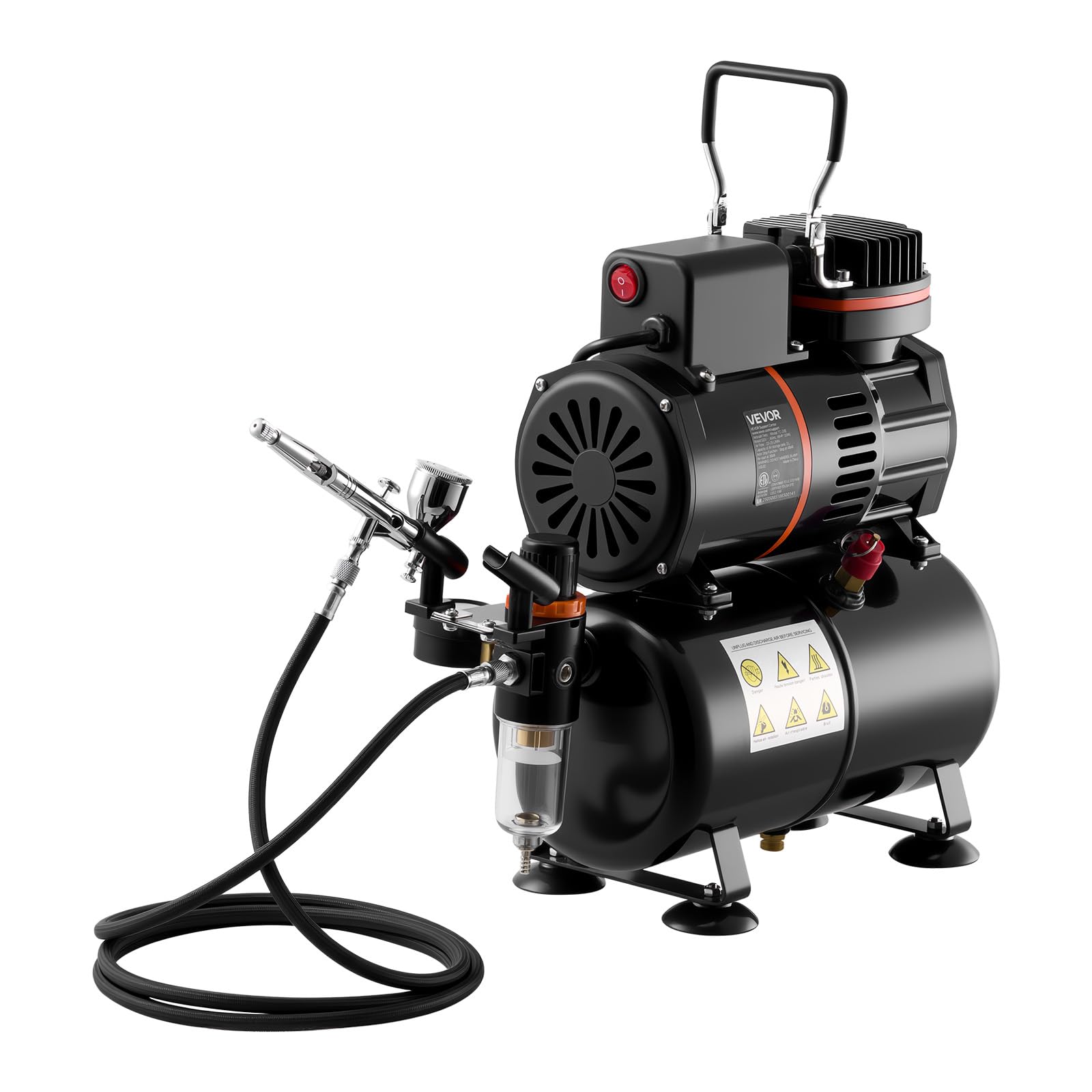VEVOR Set Aerografo con Compressore d'Aria Serbatoio 1/6 HP, 1 Aerografo a Doppia Azione con Ugello 0,3 mm Tubo Flessibile Vernice Acrilica Ventole, Kit Aerografo per Decorazione di Pittura, Modelli