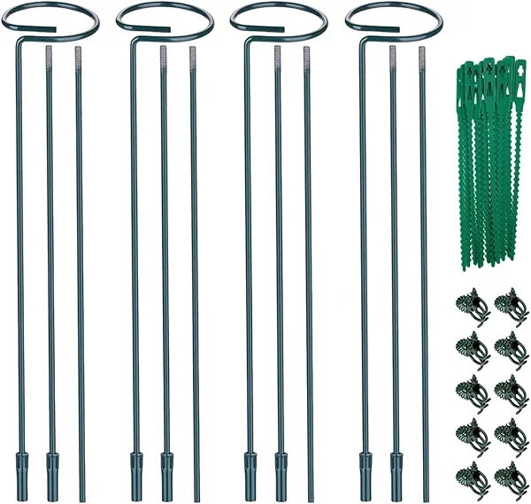 CHZKVOY 4-Pack Adjustable Plant Support Stakes - Heights: 12"/24"/36" - Stainless Steel & Deep Green - Plant Stakes for Indoor & Outdoor Plants, Gardens, Flowers, Tomatoes, & Vegetables
