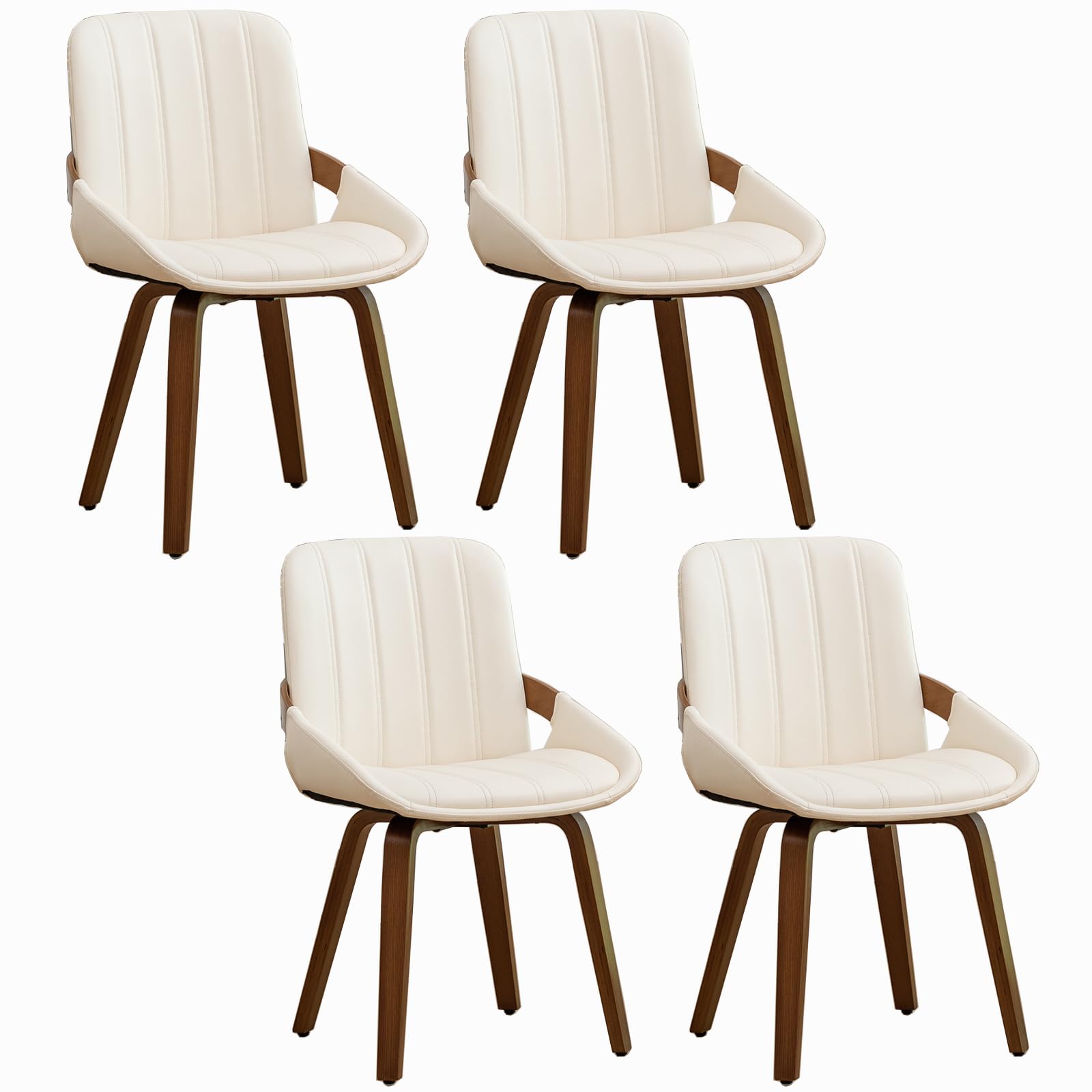 Beige Leather Mid-Century Modern Dining Chairs