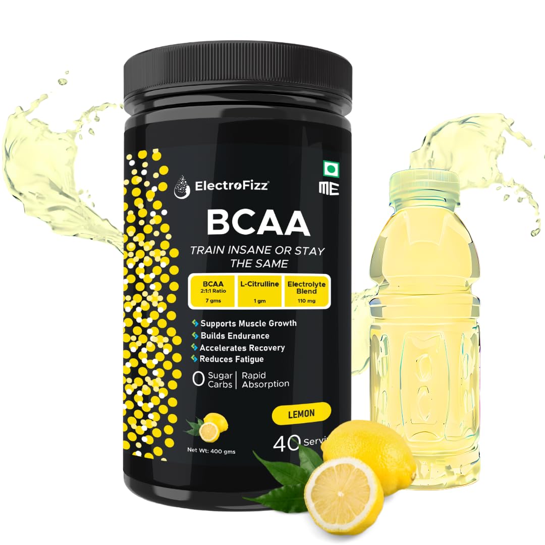 ElectroFizz BCAA 7Gms (2:1:1 formula) with Citrulline & Electrolyte Blend for Muscle Recovery & Endurance - Pre/Post Workout & Intra Workout - 400 gms (Lemon)
