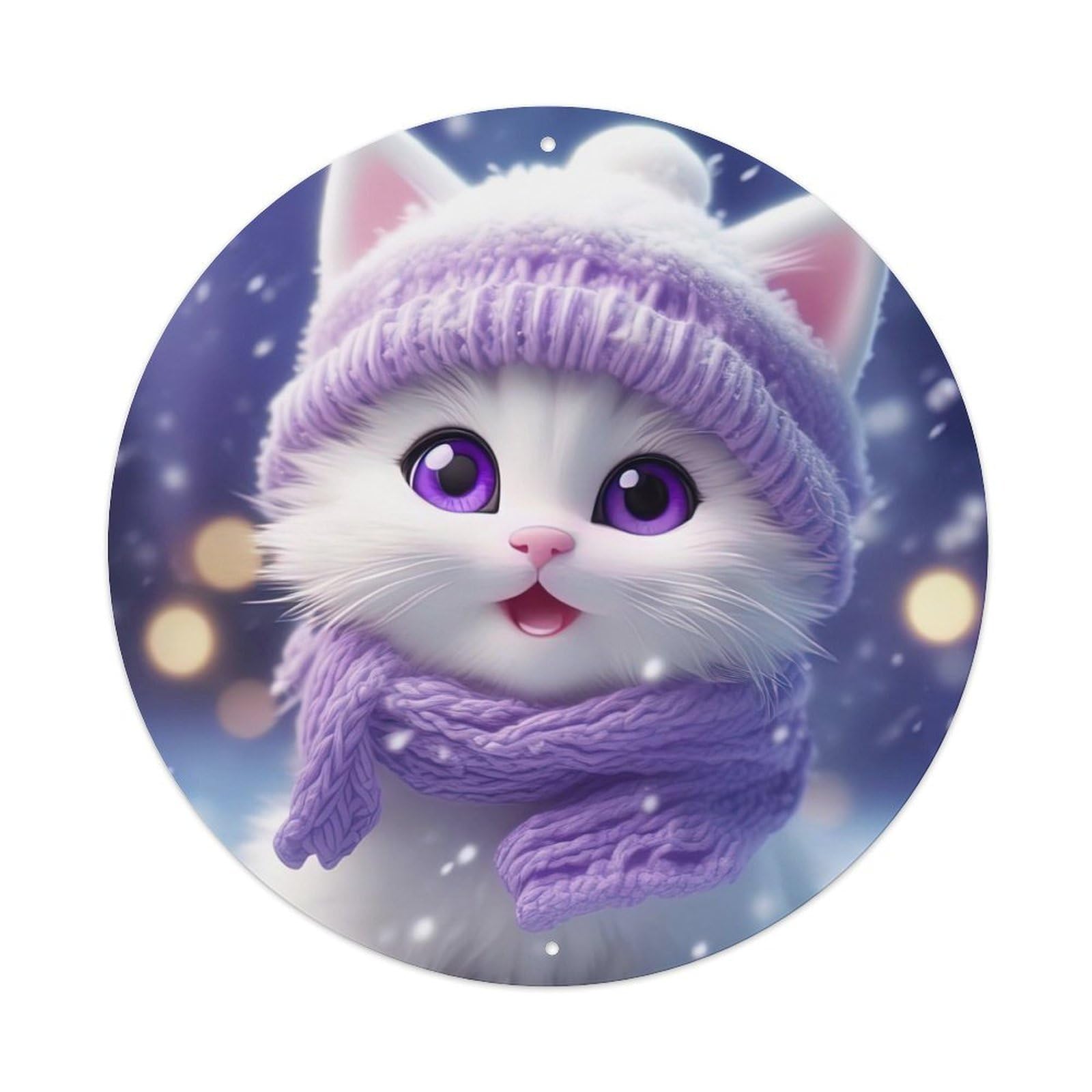 Animal Artwork Cute Little Kitten in The Snow Metal Tin Sign