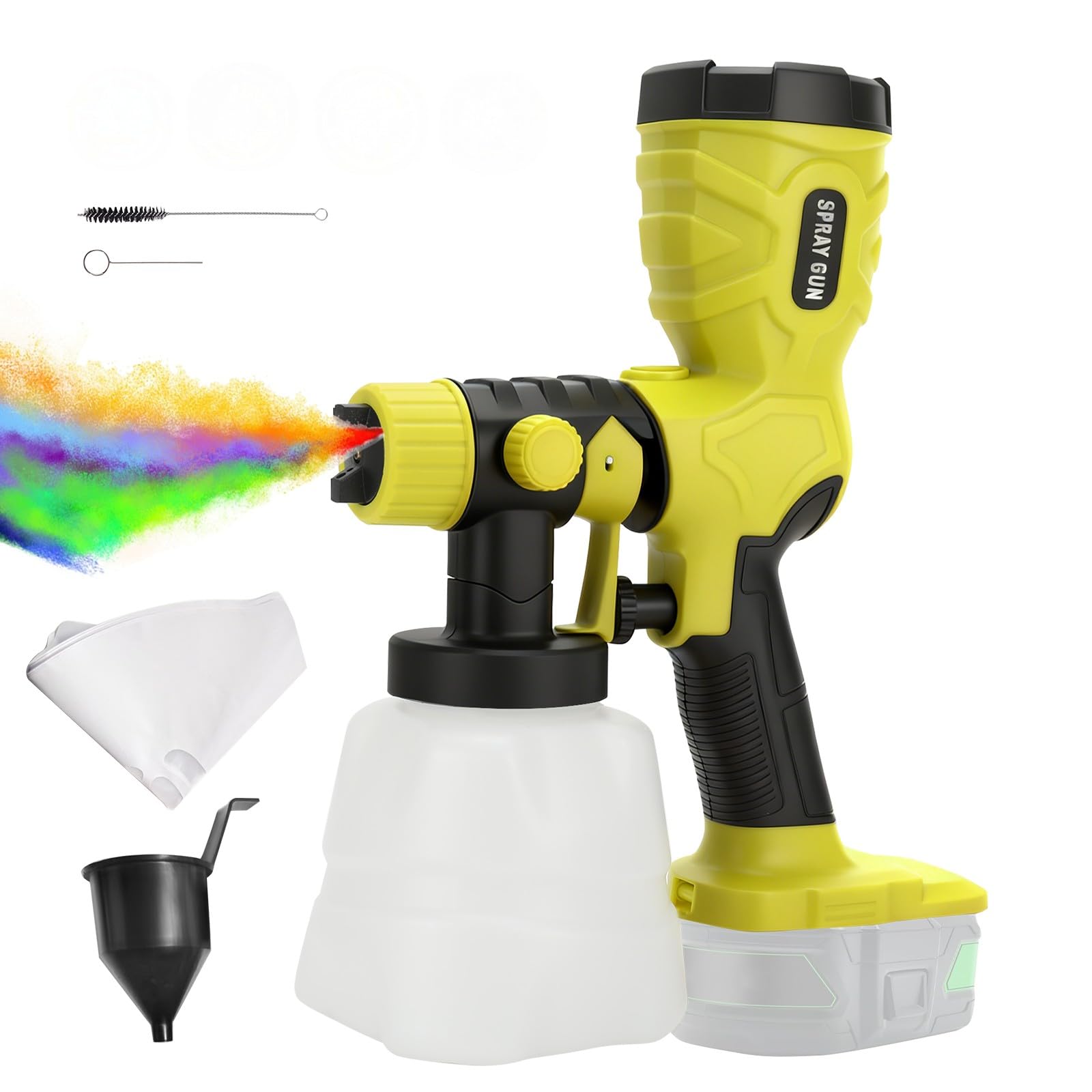 Pulverizador de pintura inalámbrico compatible con batería Ryobi de 18 V, pistola eléctrica de mano con 4 boquillas, 3 patrones de pulverización, contenedor de 1200 ml para paredes, muebles y pintura