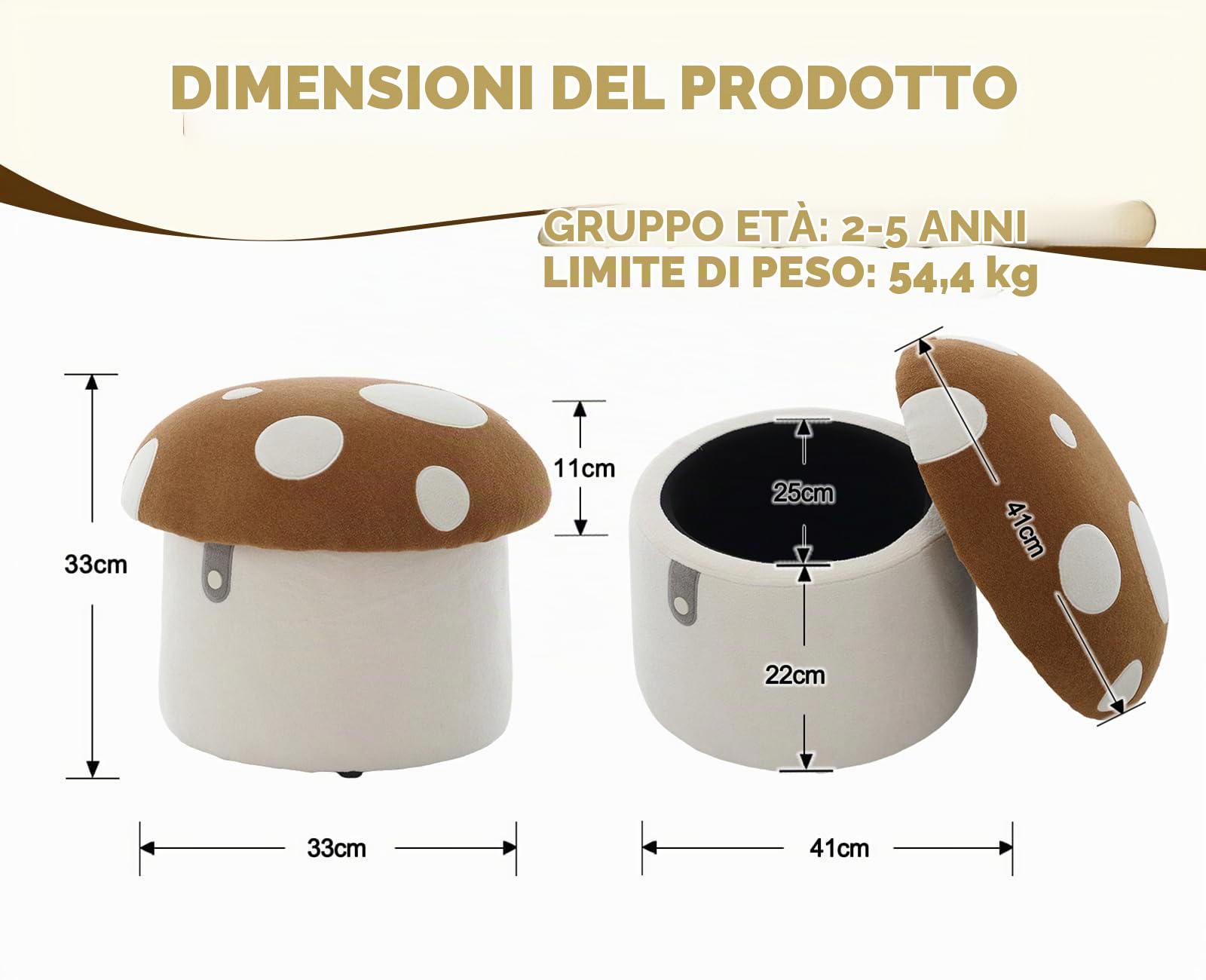 Ya-Home Pouf Contenitore Bambini Puffo Contenitore in Ciniglia, Marrone