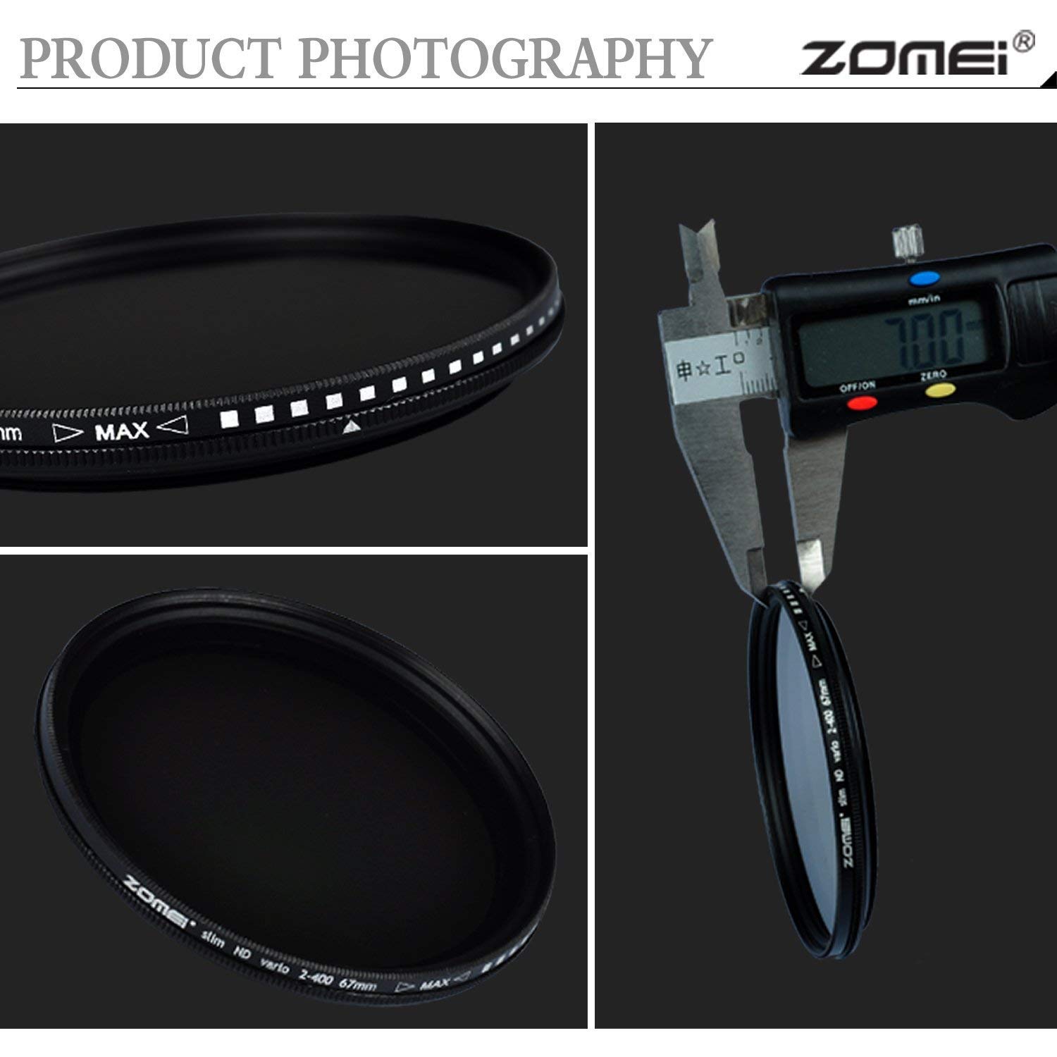 ZOMEI - Filtro variabile regolabile a densità neutra, 67 mm, con vetro ottico AGC (ND2 a ND400)