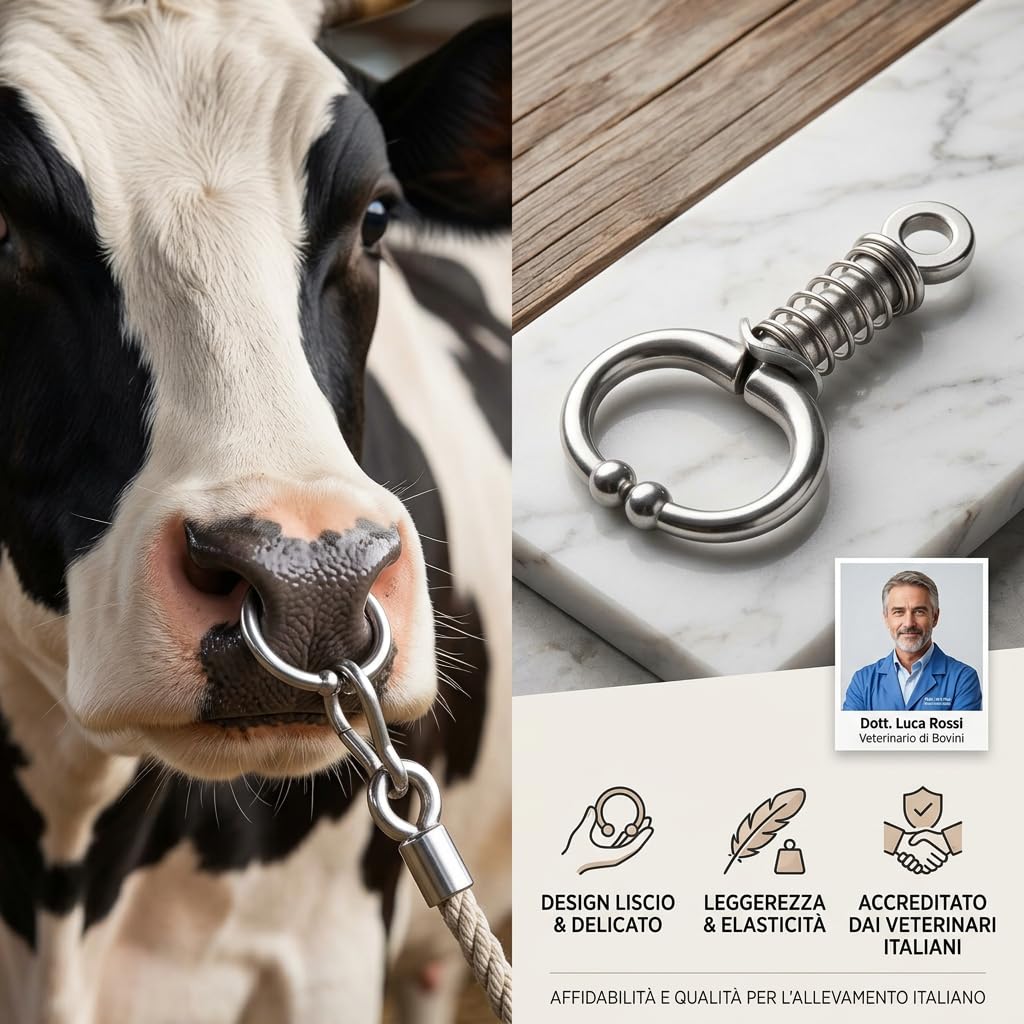 Anello da Naso per Bovini a Molla, Clip Naso Mucca senza Perforazione, Accessorio Allevamento Bovino
