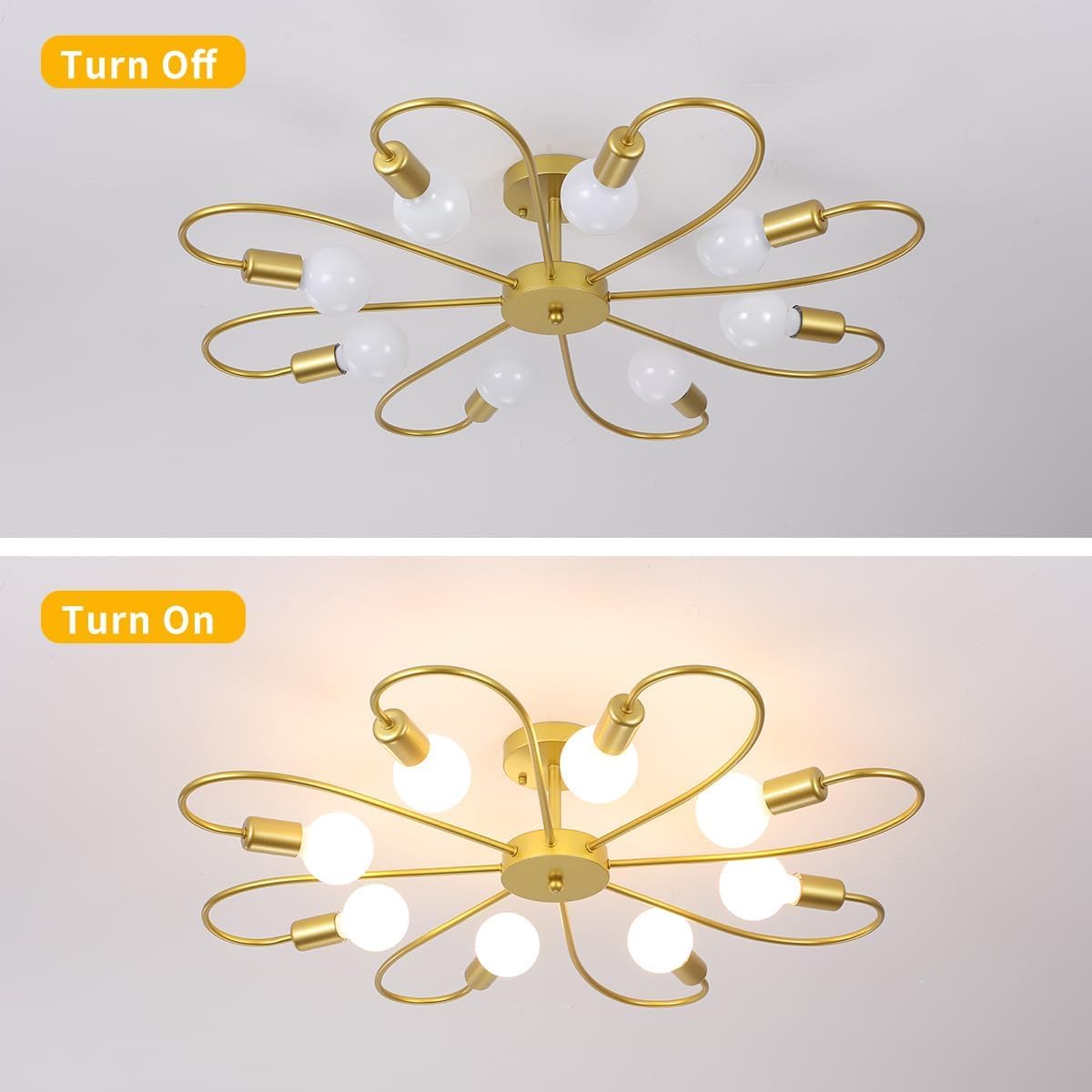 Prop It Up Brass Gold Finish Sputnik Chandelier with 8 Bulbs Flower Design European Style, 80 cm Diameter 2