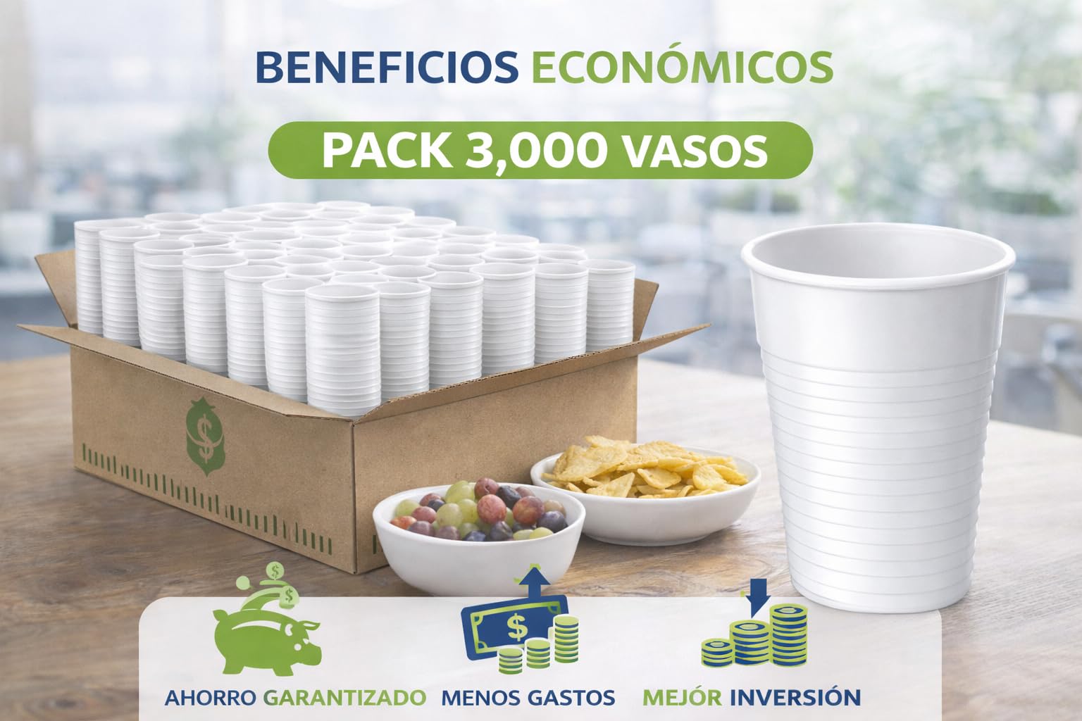 Vaso Reutilizable de Polipropileno 200/220 ml Blanco – Apto Lavavajillas 50 °C – Resiste 25 Lavados – Vaso Plástico Reutilizable para Hostelería, Eventos y Oficina (3000)