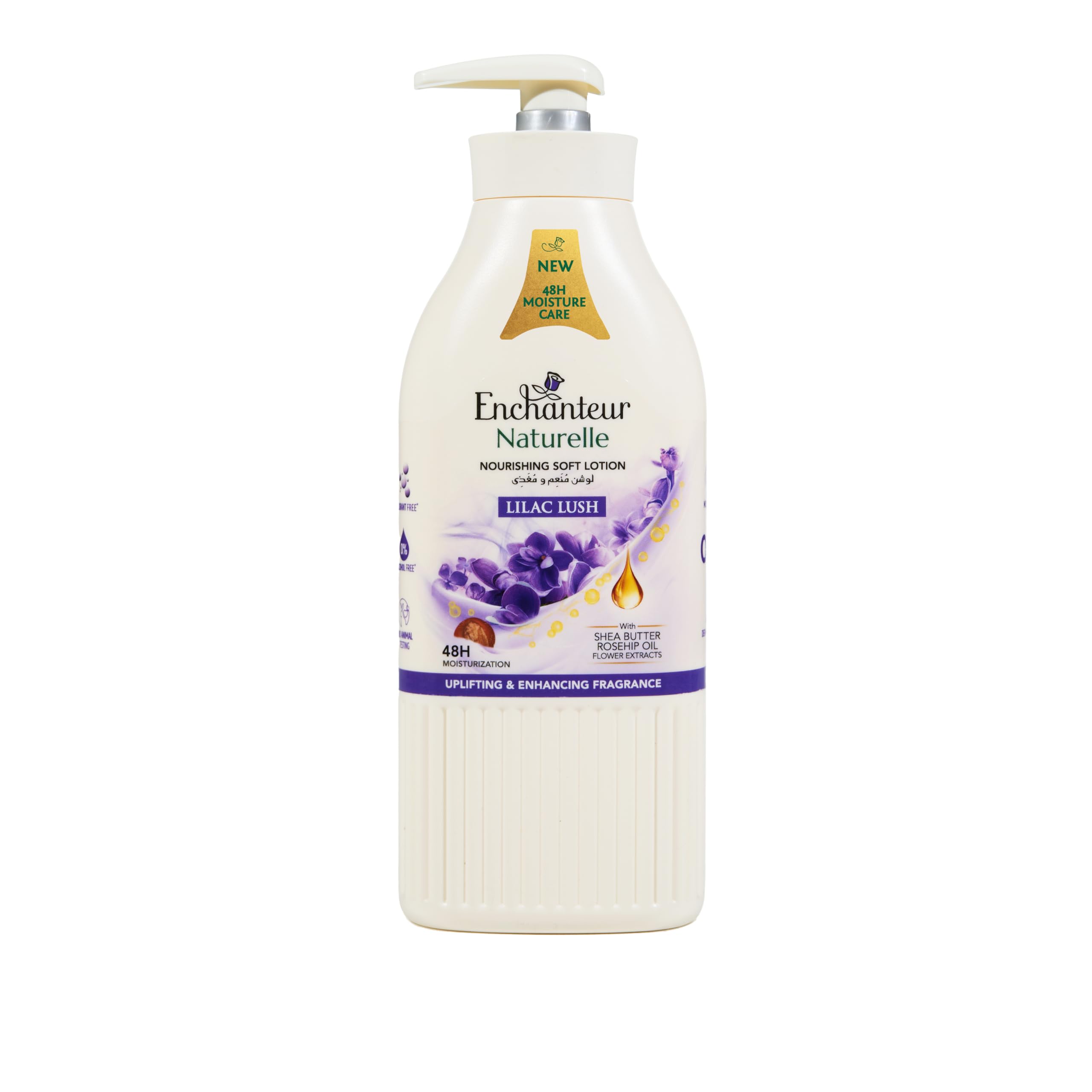 Enchanteur Naturelle Nourishing Soft Body Lotion, Lilac Lush, 48H Moisture Care with Shea Butter, Shea Nut Oil & Flower Extracts, Uplifting Floral Fragrance, For All Skin Types, 500 ml Pump