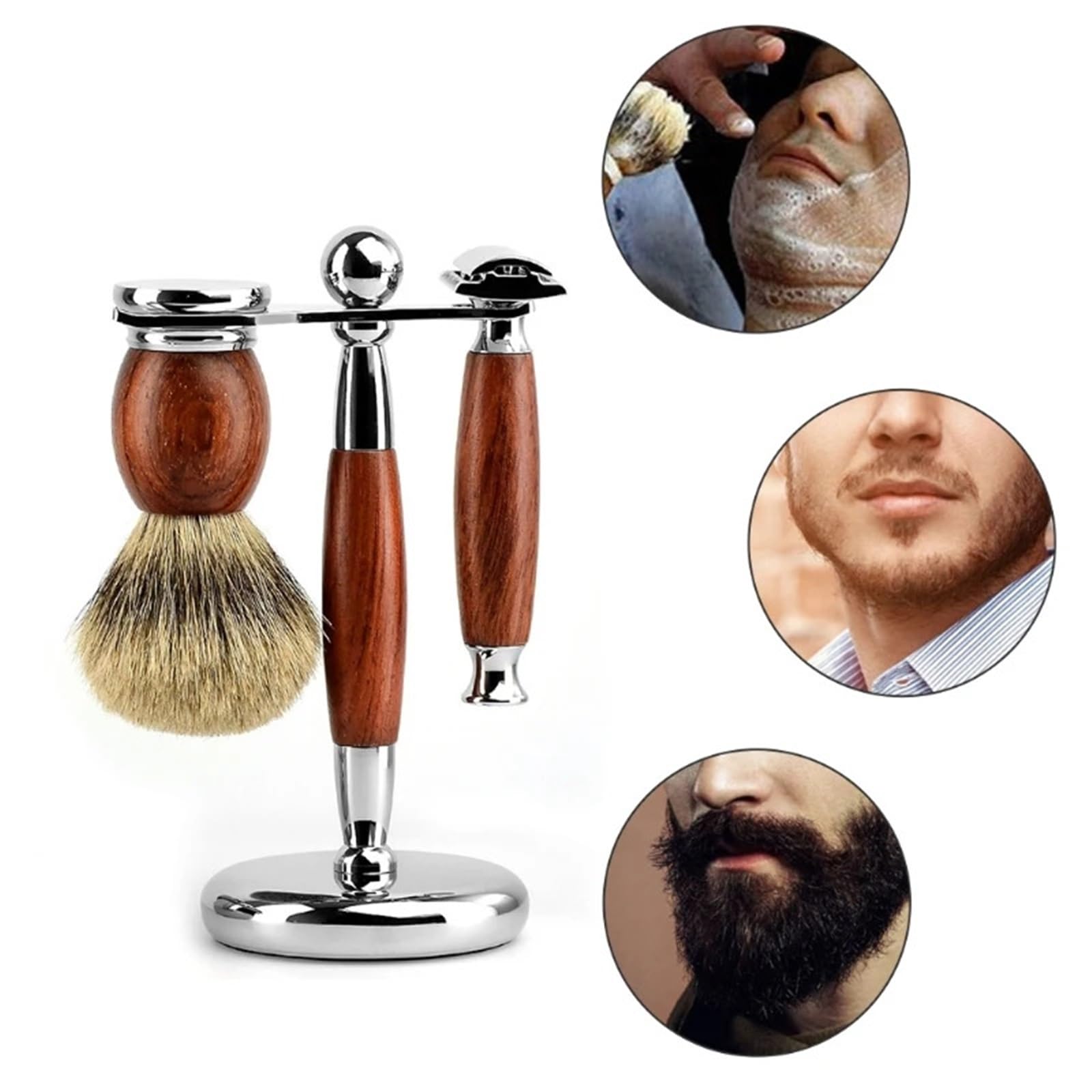 Profesional for hombres, cepillo de limpieza barba Manual lujo, afeitadora Metal, soporte for maquinilla afeitar, recortador pelo, herramienta aseo(White)