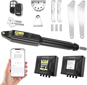 TOPENS XD551 Smart Gate Opener for Medium Duty Single Swing Gates Up to 5.5m, Automatic Gate Opener with App Control AC Powered with Remote Control Kit