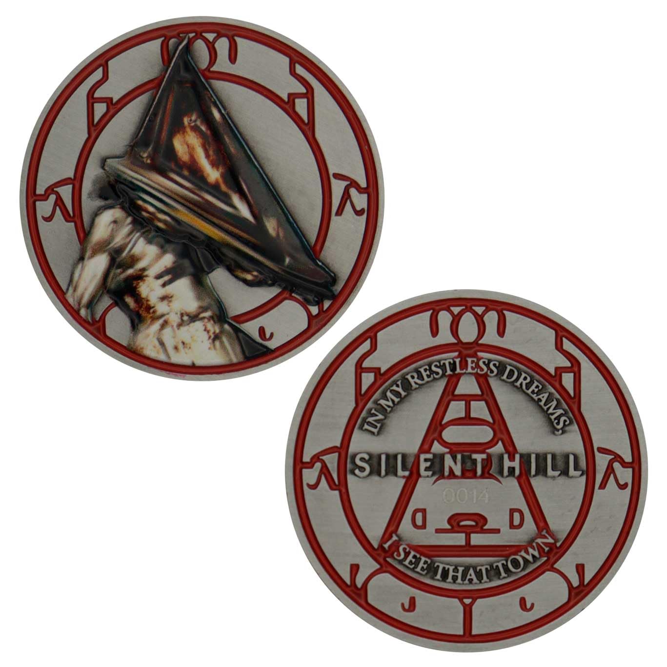 Silent Hill limitowana edycja piramidy głowa moneta - kolekcjonerskie pamiątki z horroru - metalowe wykończenie premium - oficjalnie licencjonowany przedmiot dla fanów