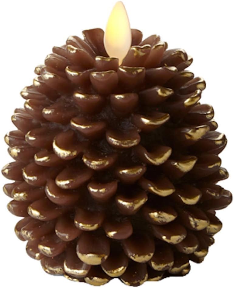 🔥 Crazy Deals Luminara Pine Cone Candles: 3.5 x 4 Unscented, Battery Operated, Flameless Candles with Timer (Brown) with Gold Accents