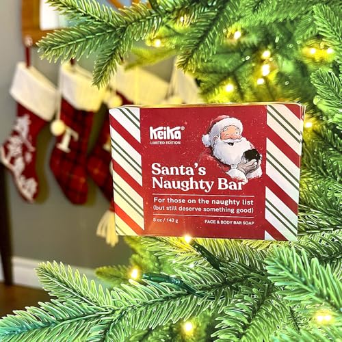 Image of Keika Charcoal Christmas Soap - Santa's Naughty Bar, Lump of Coal Holiday Gift Idea Stocking Stuffer for Men Women Teens, Natural Black Soap for Eczema, Psoriasis, Oily Skin, 5 oz.