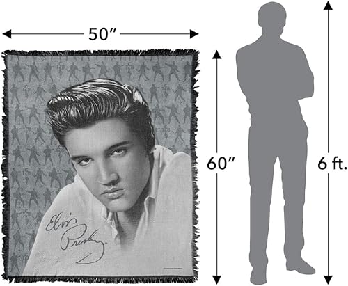 Miniatura 2 de LOGOVISION Elvis Presley - Manta de 50 x 60 pulgadas, tejido con moves, mezcla de algodón, con flecos