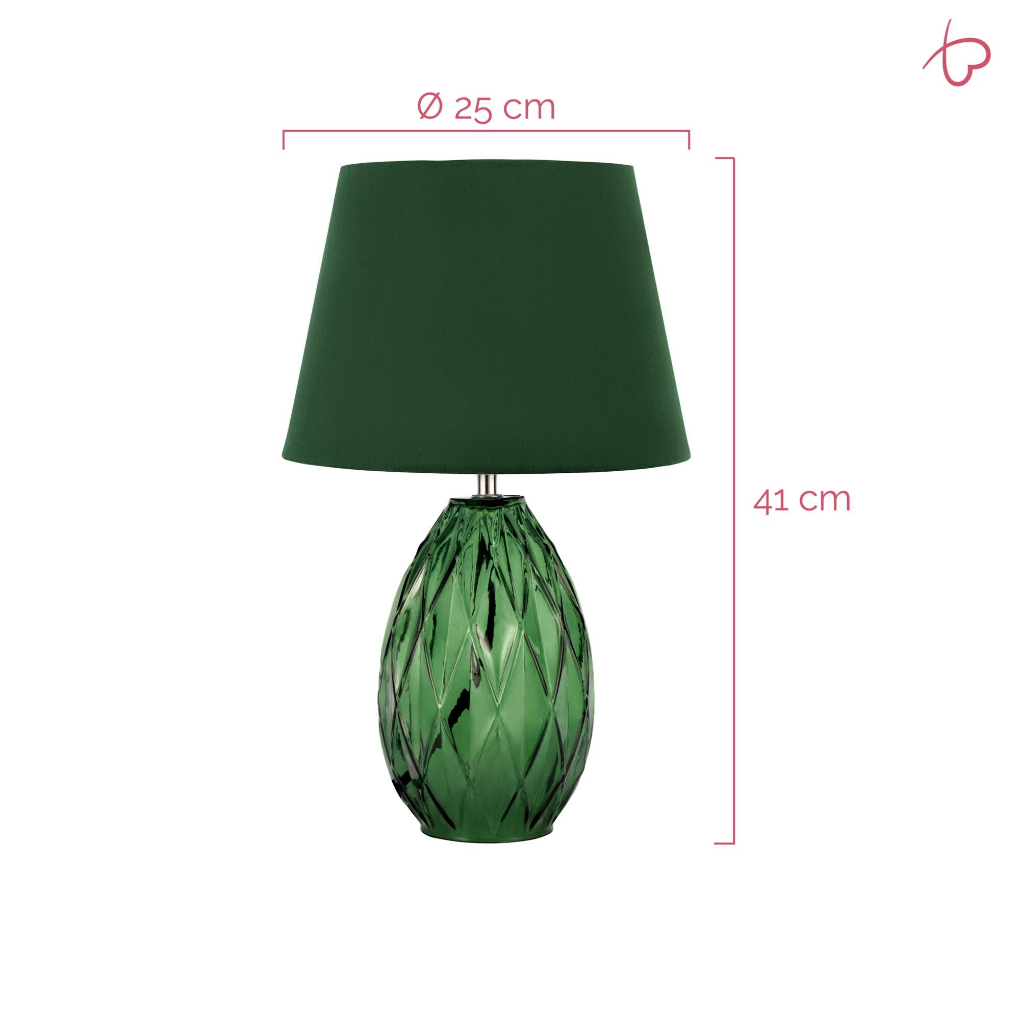 Pauleen 48156 luminaria de sobremesa Crystal Velvet, pantalla de tela aterciopelada, lámpara de vidrio verde, máx. 40 W E14 verde 230 V vidrio/tela