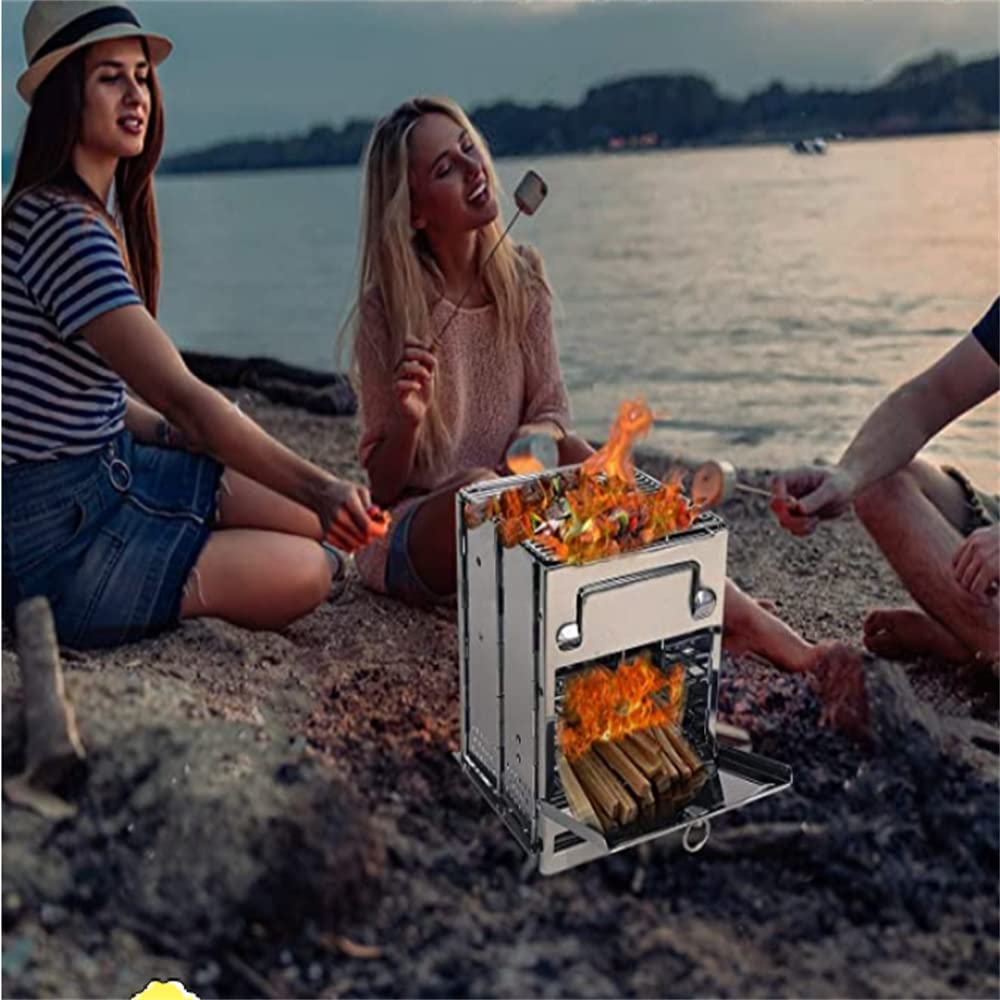 Holzofen Tragbar Hobo Kocher,Tragbar Holz Herd,Holzofen Backpacking Edelstahl Faltender Grill für Outdoor Aktivitäten,Picknick