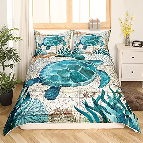 Loussiesd Double Duvet Cover Set Turtle Sea Animal Pattern Quilt Cover Set 3D Print Lightweight Soft Microfiber Kids Ocean World Bedding Sets with Zipper Closure 3 Piece (200x200cm) - Image 3