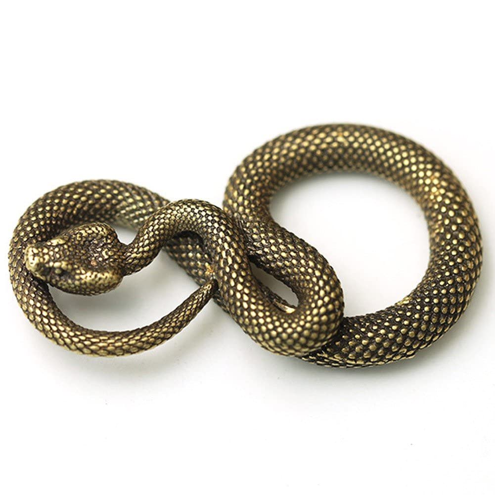 Stakee Vintage Animal Figurines Brass Snake Statue Chinese Style Tea Pet Lifelike Snake Sculpture Collection Figurine Home Decor
