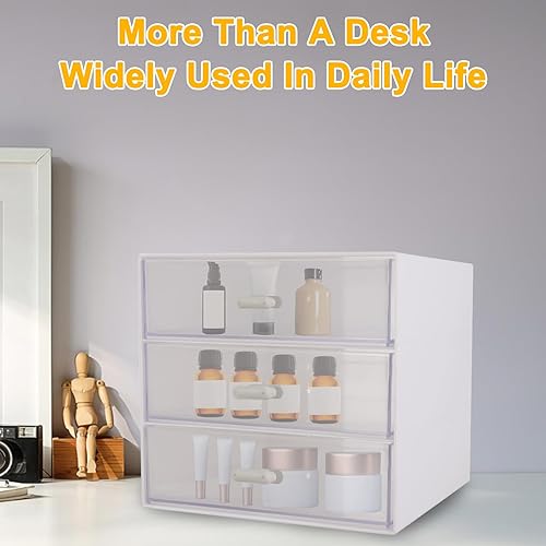 Miniatura 6 de Juego de 2 organizadores de escritorio con 3 y 4 cajones, cajones de almacenamiento de plástico apilables, organizador de cajones de escritorio de