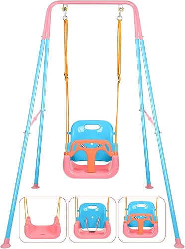 Juego de columpios 3 en 1 para niños pequeños, columpio plegable con soporte, para interiores y exteriores, columpios multifuncionales para patio