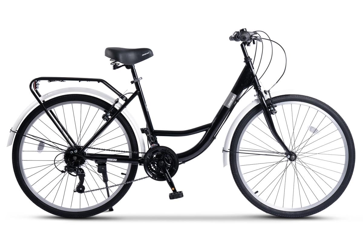Bicicletta da città da 26 pollici, per uomo e donna, 150-165 cm, deragliatore a 21 marce, freno a V, bici da trekking con portapacchi e parafanghi, sicurezza STVZO, portata 120 kg, 95% premontato
