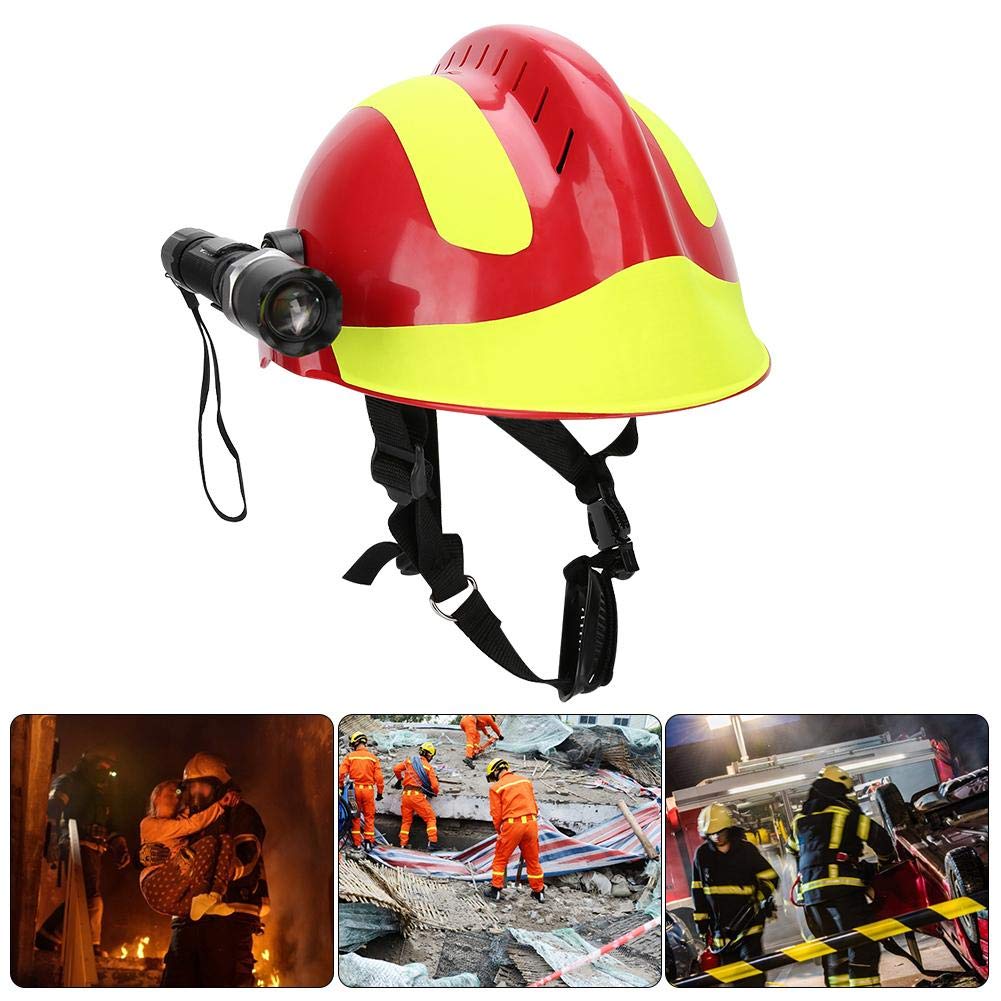 Casque de sécurité, Casques de sécurité de Sauvetage Professionnels, Casque de Protection Anti-Incendie pour Pompier avec Lampe Frontale et Lunettes de Protection (Rouge)