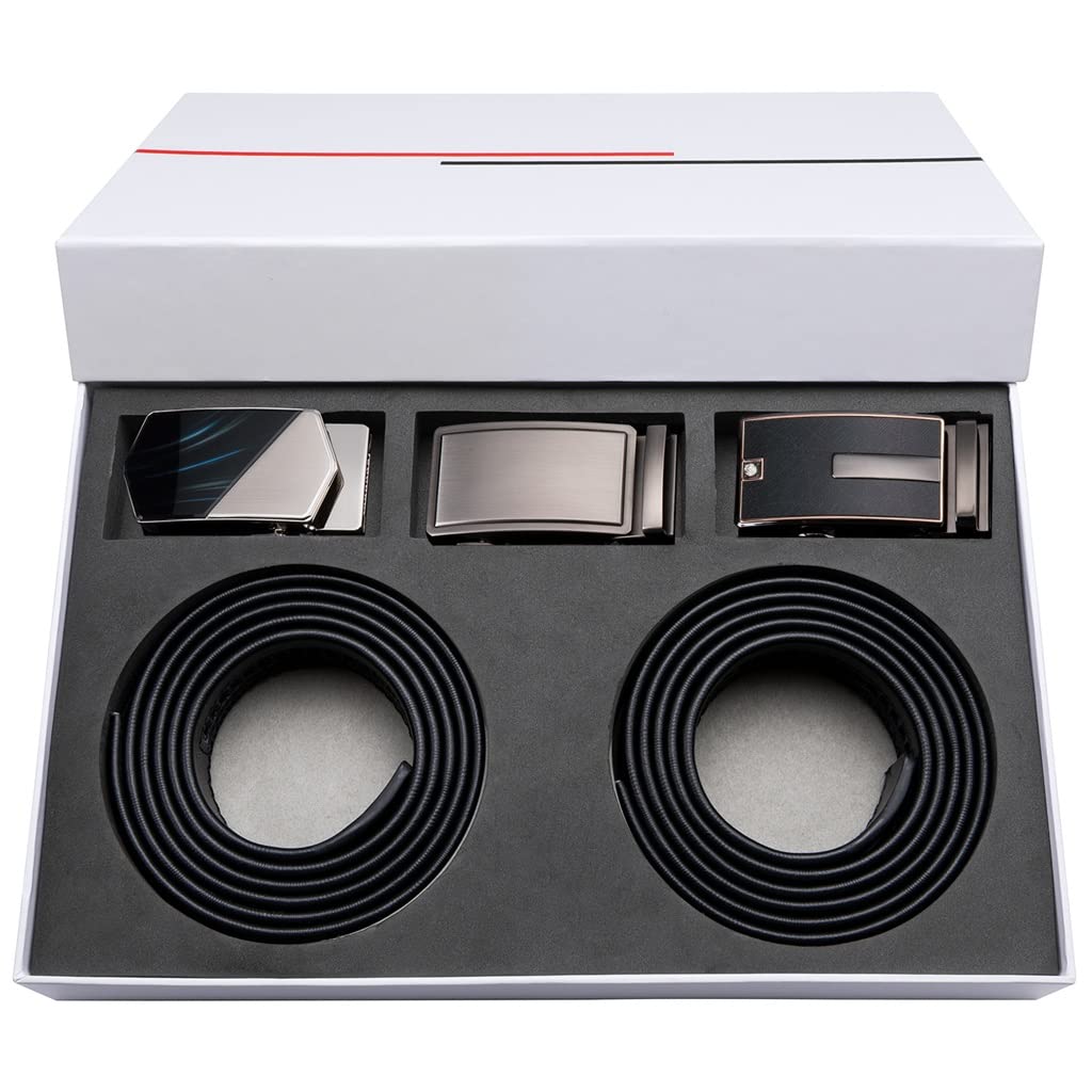 Belt for Men Alloy Automatic Buckle Leather Strap Mens Business Black Belts Box Set Mens Gift Color Black