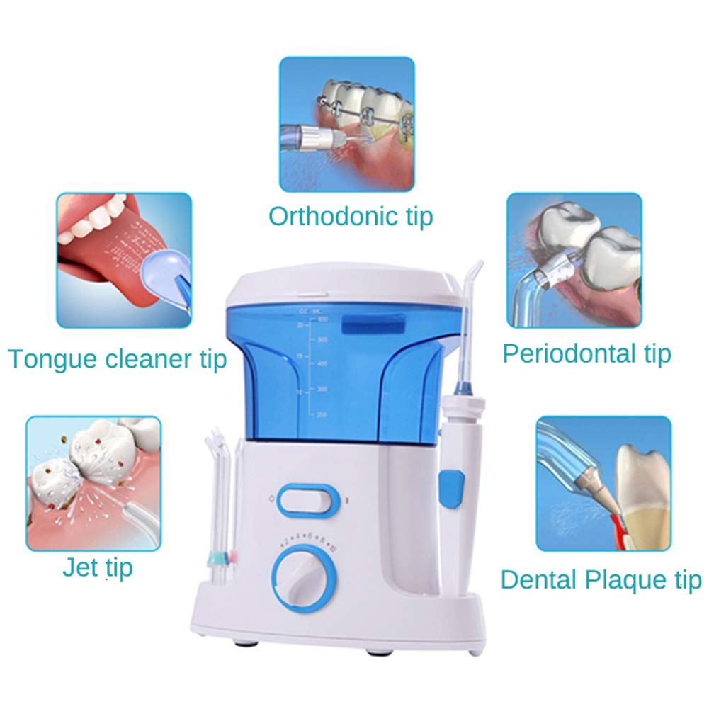 Flosser de Agua de encimera Irrigador bucal doméstico Limpiador Dental de Dientes con 7 Puntas, para el Cuidado de los Dientes del SPA Familiar