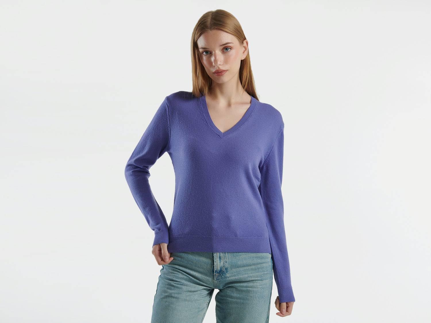 United Colors of Benetton Maglia Scollo V M/L 1002d4488 Maglione Donna (Pacco da 1)