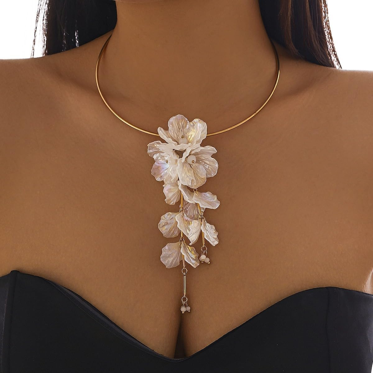Women's Metallic Oversized Flower Open Choker - Gold Plated Tribal Vintage Boho Vacation Party Statement Necklace Fashion Costume Jewelry - Image 4