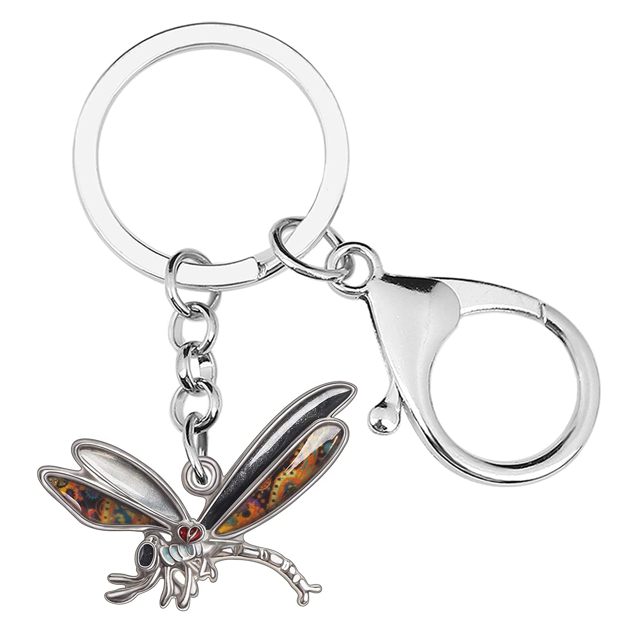 DUOWEI Floral Enamel Dragonfly Keychain - Dainty Rhinestone Insect Keyring For Women