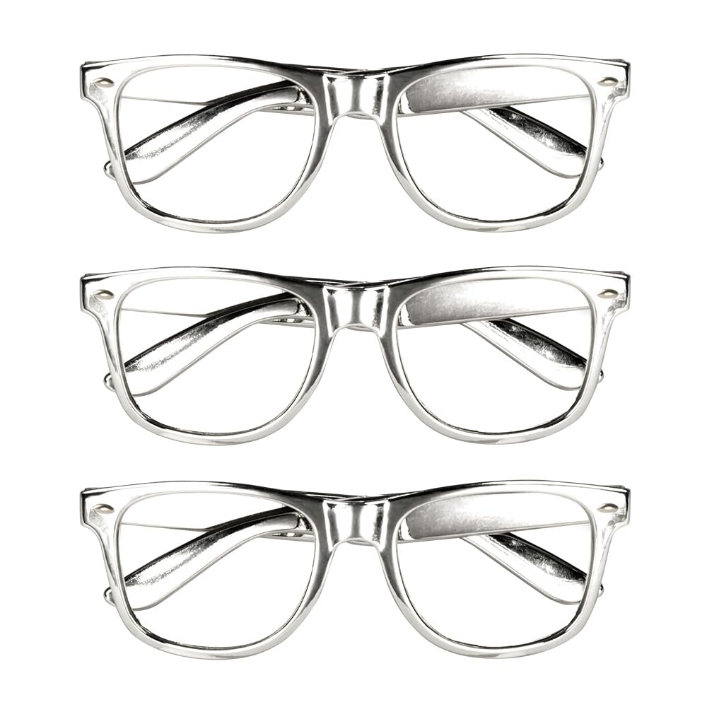 Boland 02628 - Party Glasses Silver, Pack of 3, Fun Glasses, without Prescription, Rapper, Star, Accessory, Theme Party, Carnival