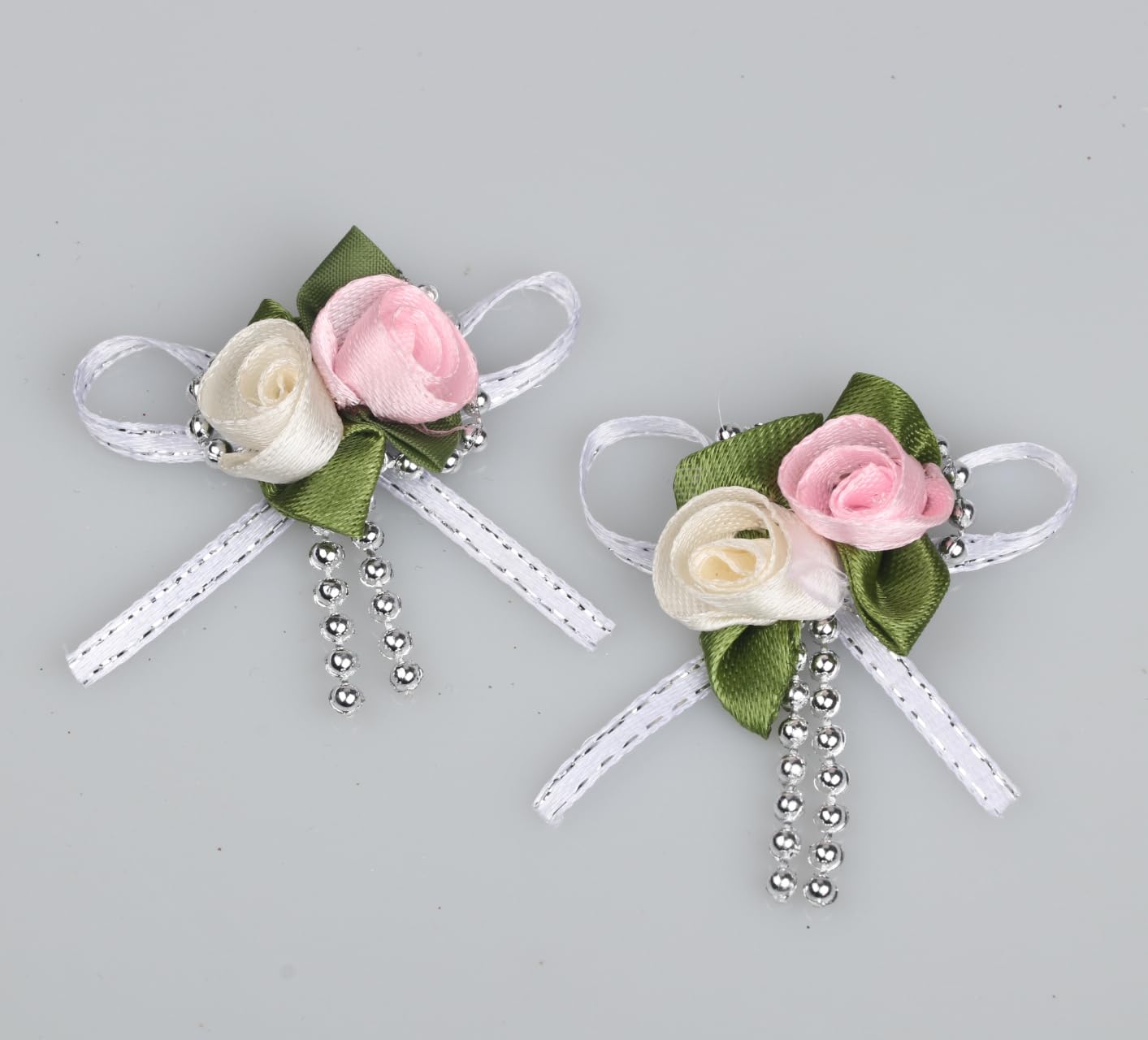 YYCRAFT 50 Stück Satinblumen Mit Perlen - Elfenbein, 2,5 Cm Für Haarschmuck & DIY
