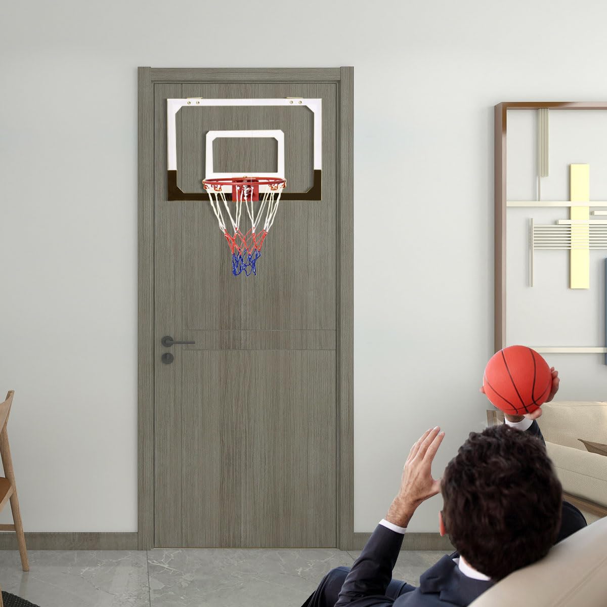 Cerceau Mural Intérieur – Panier De Basket Silencieux – Diamètre 34 Cm – Fixation Adhésive Sans Perçage – Enfant Et Adulte
