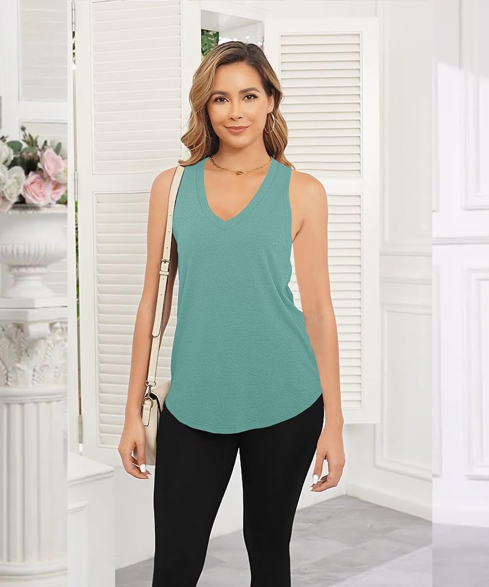 Smile Fish Women Summer Deep V Neck Tank Top Loose Fit Flowy Sleeveless Shirt - Image 2