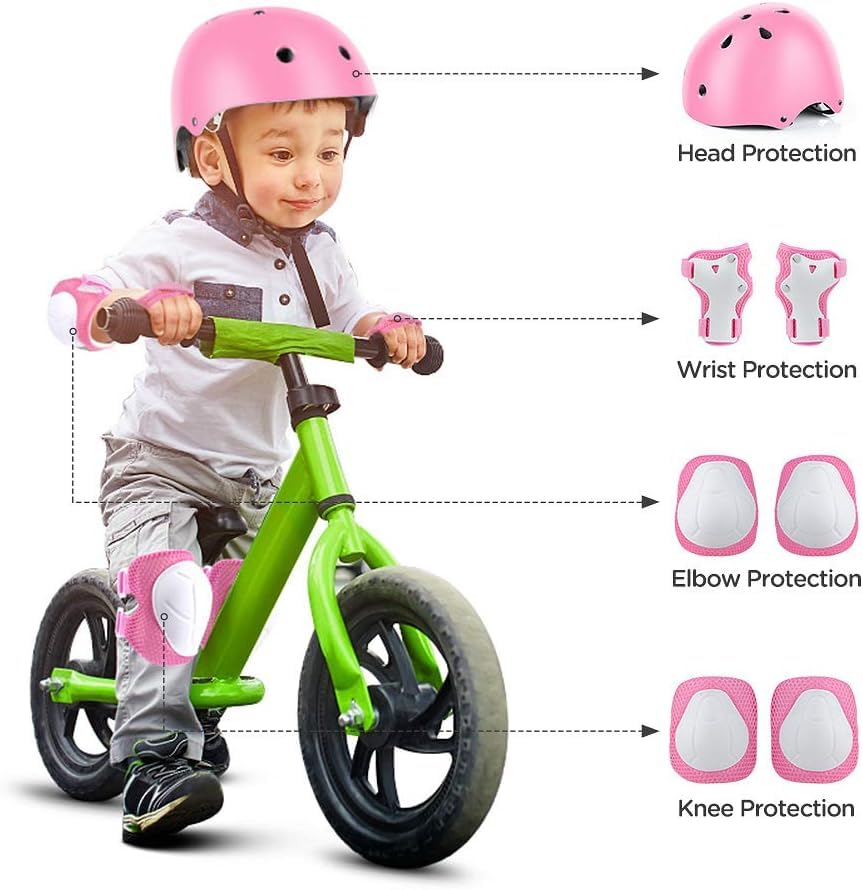 Image of DaCool Kids Protective Gear Set Helmet Knee Pads Elbow Pads Wrist Guards 7 in 1 Set with Adjustable Strap for 3~8yrs Boys Girls Toddler Children Rollerblading Skating Skateboard Cycling Outdoor Sports