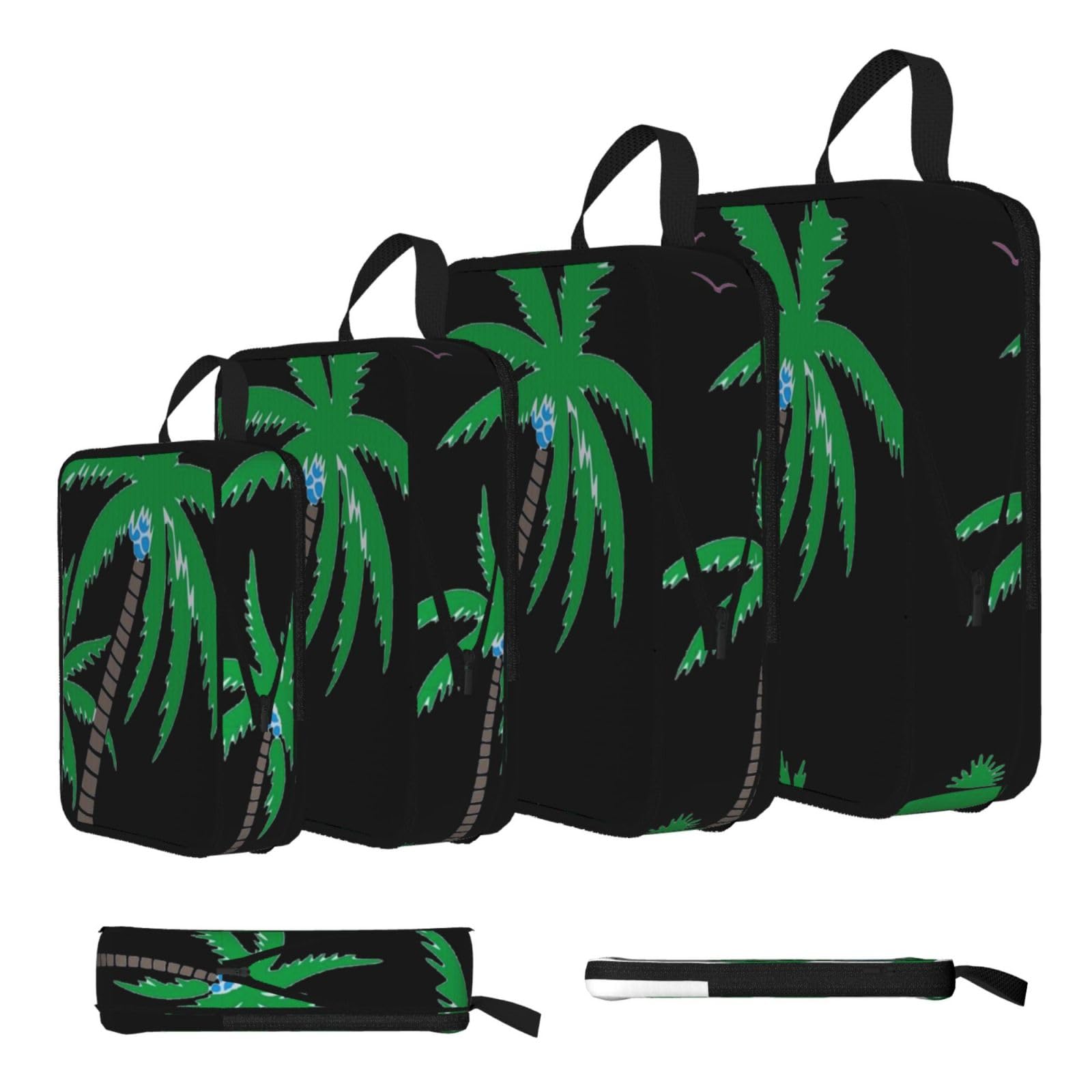 Coconut Tree Print Compression Packing Cubes 4-Piece Set With Multi- Compartment Travel Bag, Waterproof Suitcase Organiser Bags