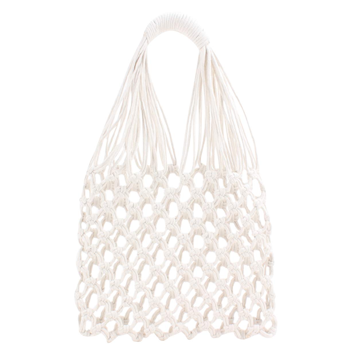 Borsa Intrecciata a Mano in Cotone Bianco per Donna, Uso Quotidiano