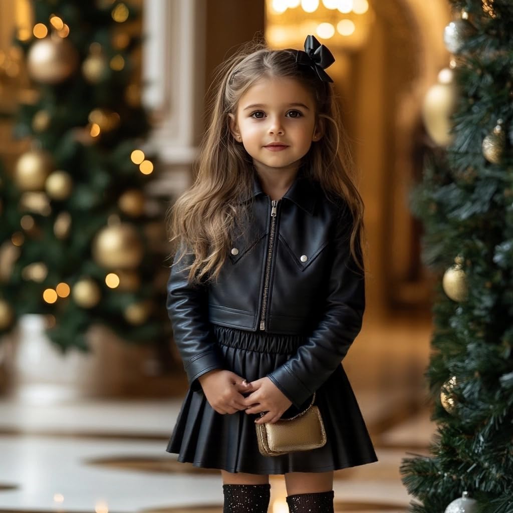 Toddler Leather Jacket & Skirt Set - Fall/Spring/Winter Clothes for Toddler Girls | 2pc Outfit