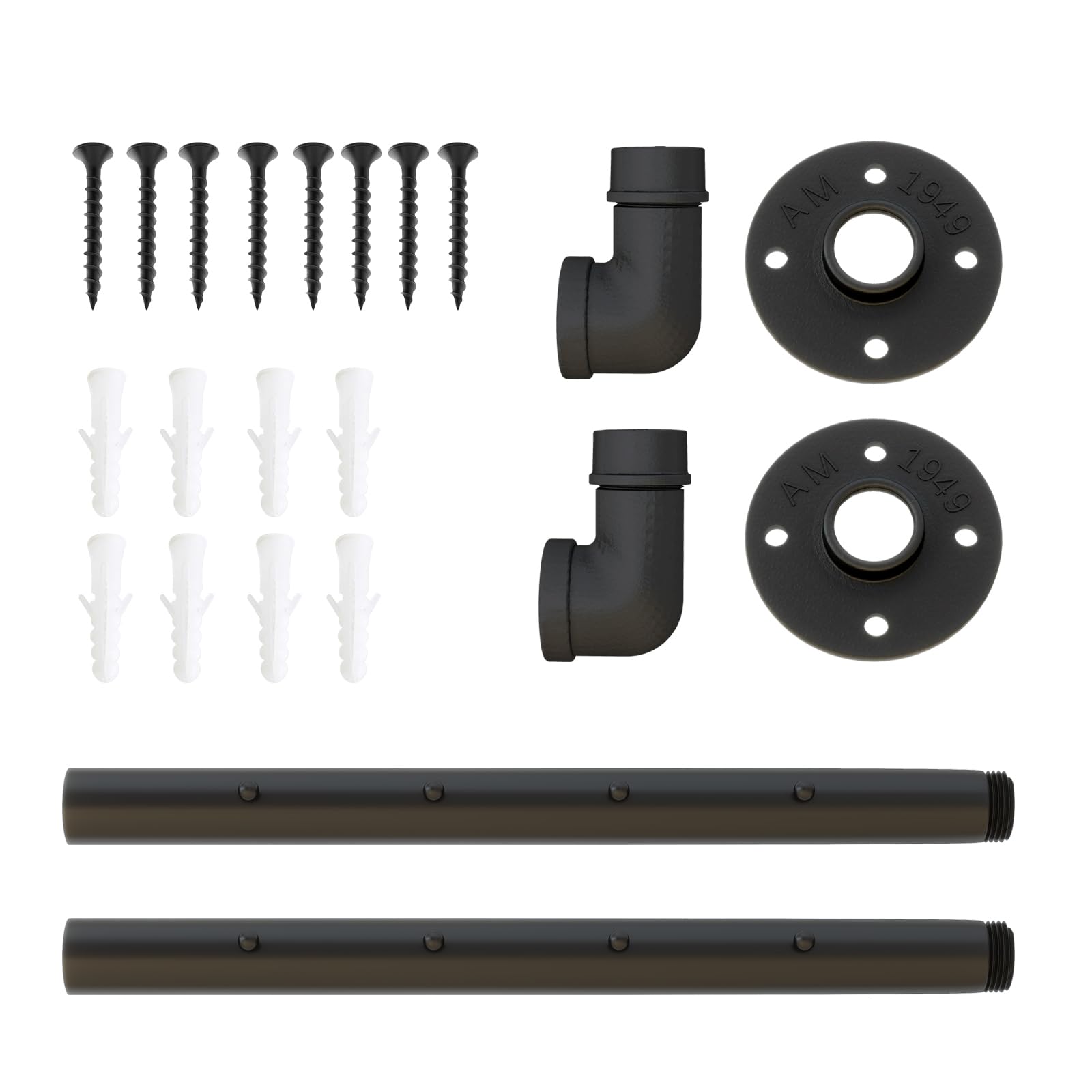 IBUYKE 2 Barra Appendiabiti da Parete da 40cm, Metallo Barra Appendiabiti per Tubo Industriale, Appendiabiti da Parete da Muro Salvaspazio Multifunzione per la Casa, Nero TYJ008H-2