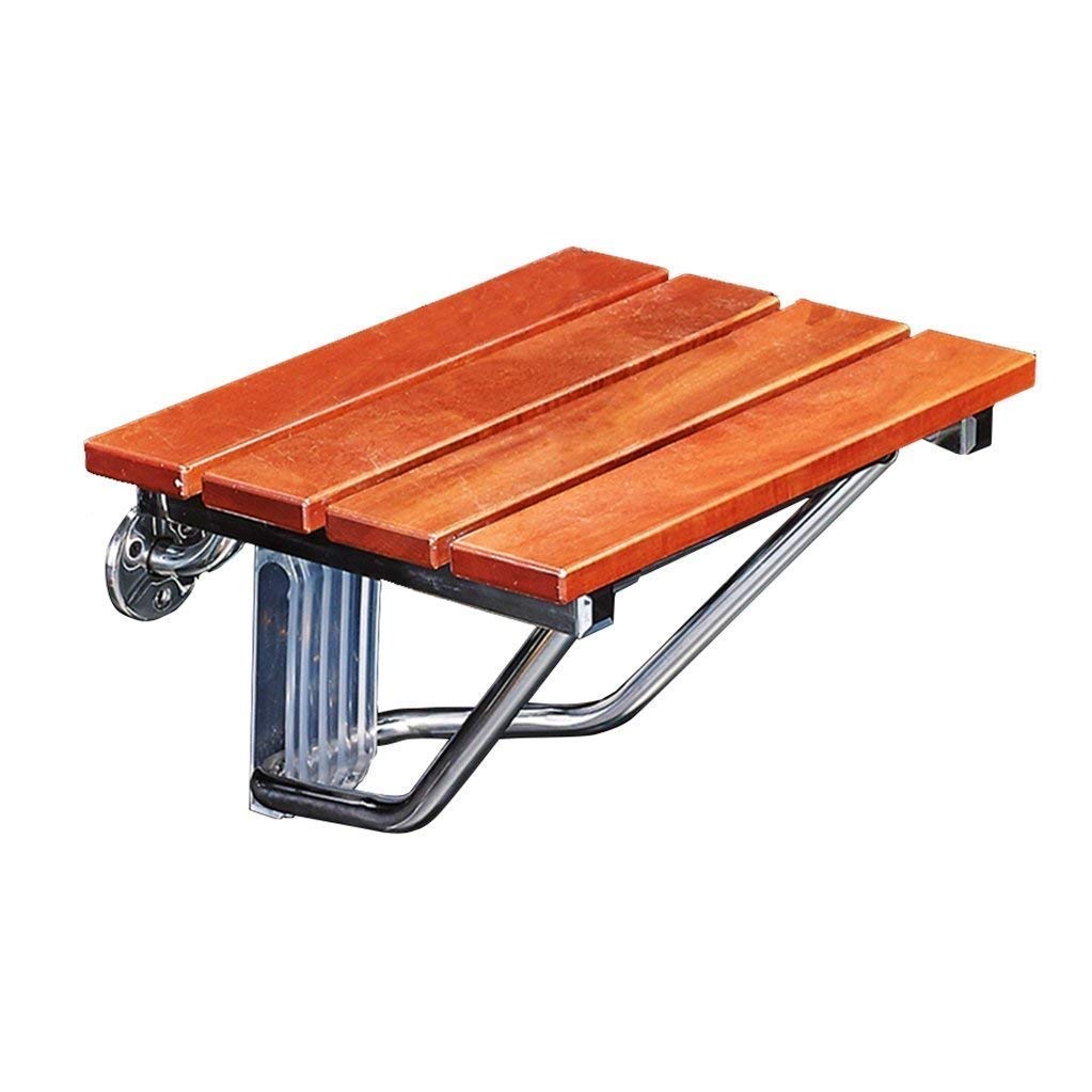 CHEWYNP Silla de baño Taburete de Ducha Asiento de Seguridad Baño Madera Maciza/Acero Inoxidable Colgar en la Pared Taburete de Ducha Antideslizante/Ancianos/Discapacitados/Mujeres embaraz