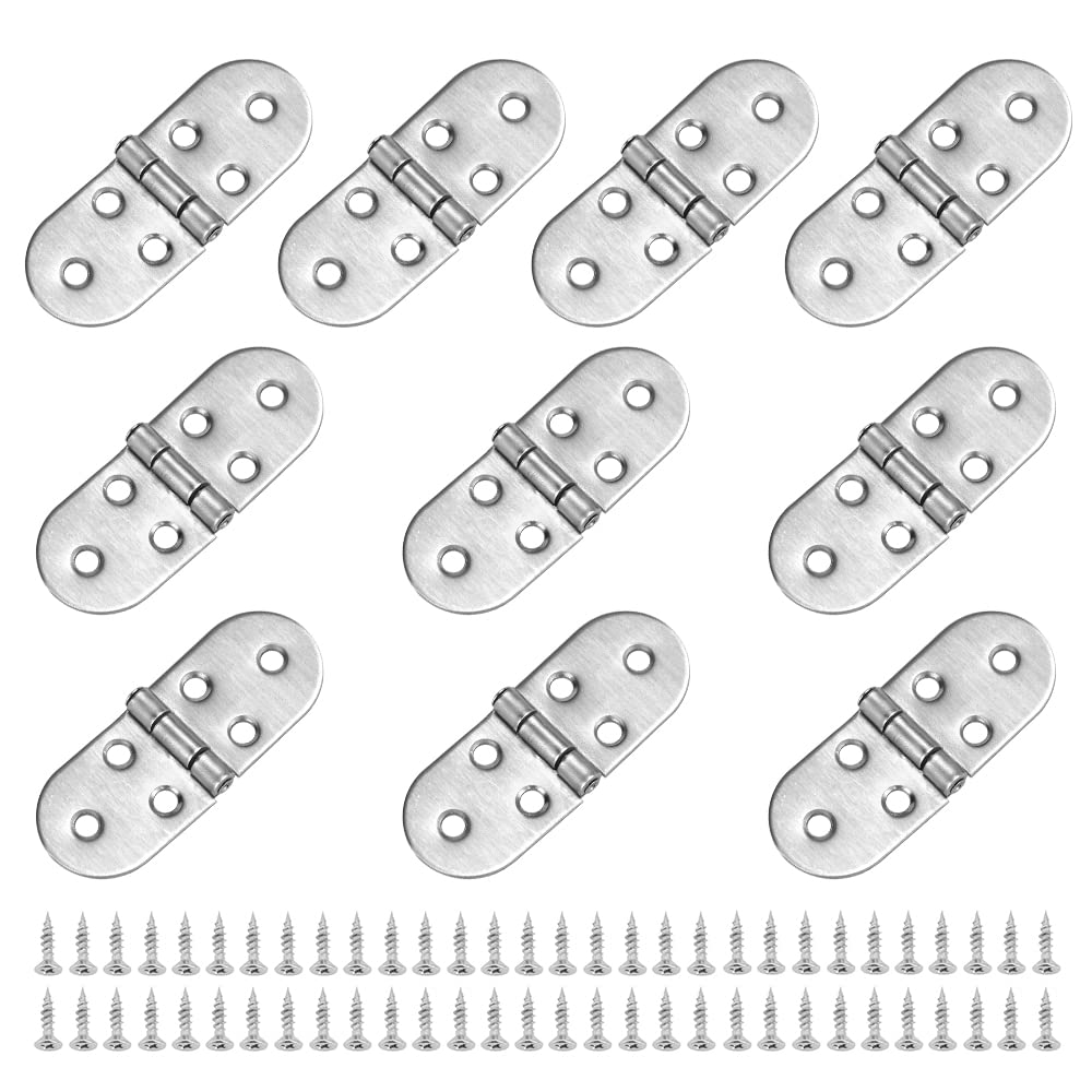 CODIRATO 10 PCS Flip Hinges Round Edge 270 Degree Folding Flip Top Hinge Stainless Steel Hinge with 60 Screws Tray Backflap Hinges Marine Boat Door Hinge for Folding Table Cabinet Wardrobe Doors